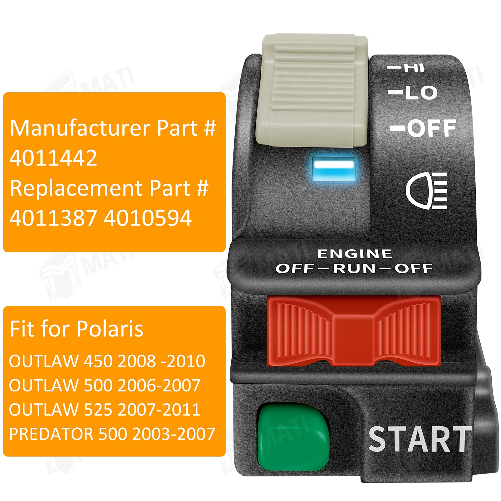 M Mati Left Start Engine Run Off Headlight Hi Lo Off Handlebar Switch For Polaris Predator 500 Outlaw 450 Outlaw 500 Outlaw 525 4011442 4011387 4010594