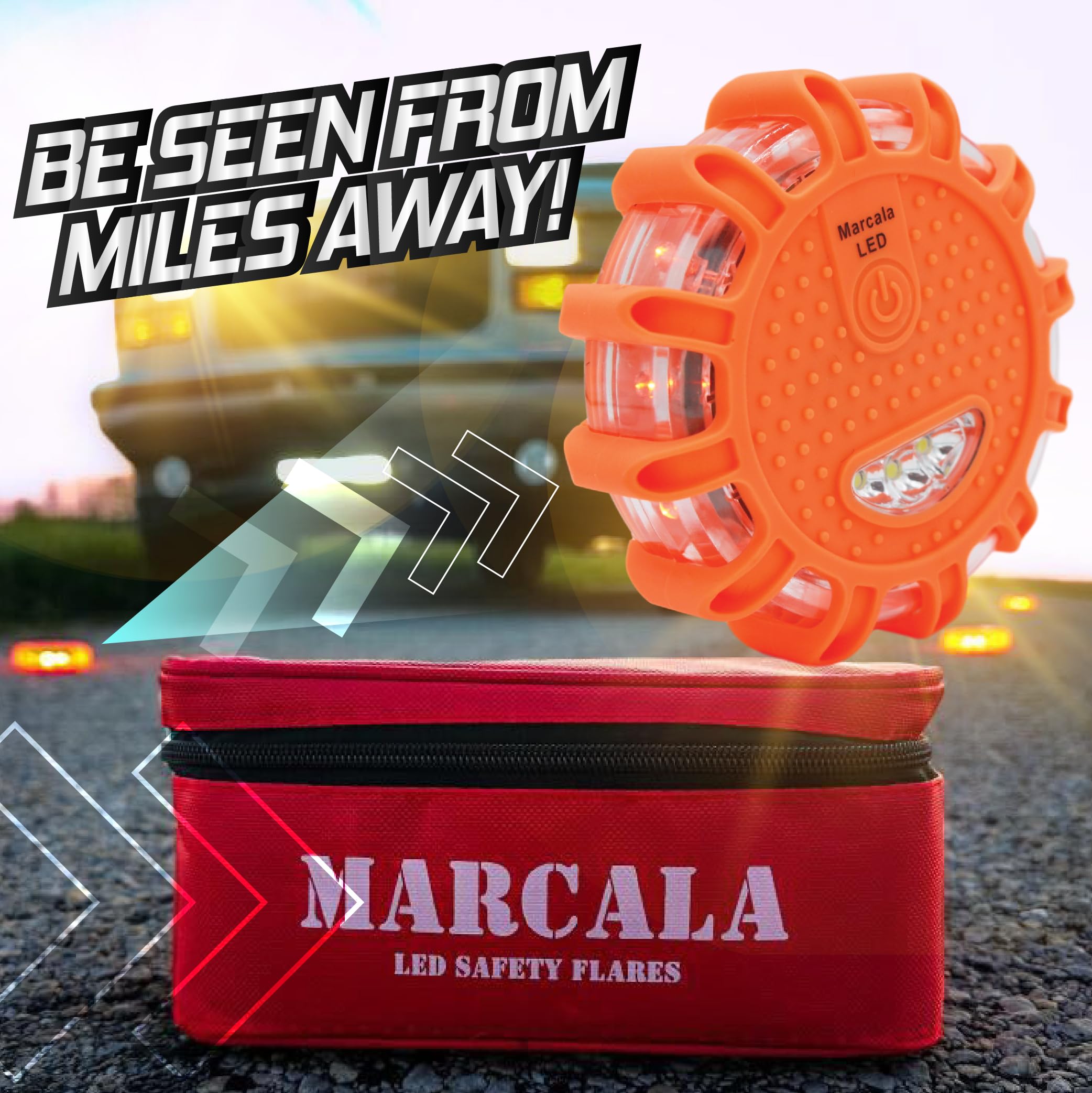 Marcala Led Road Flares 6-Pack | Roadside Emergency Kit With Flares | Roadside Safety Disc, Dot Compliant Led Safety Flares | Ba