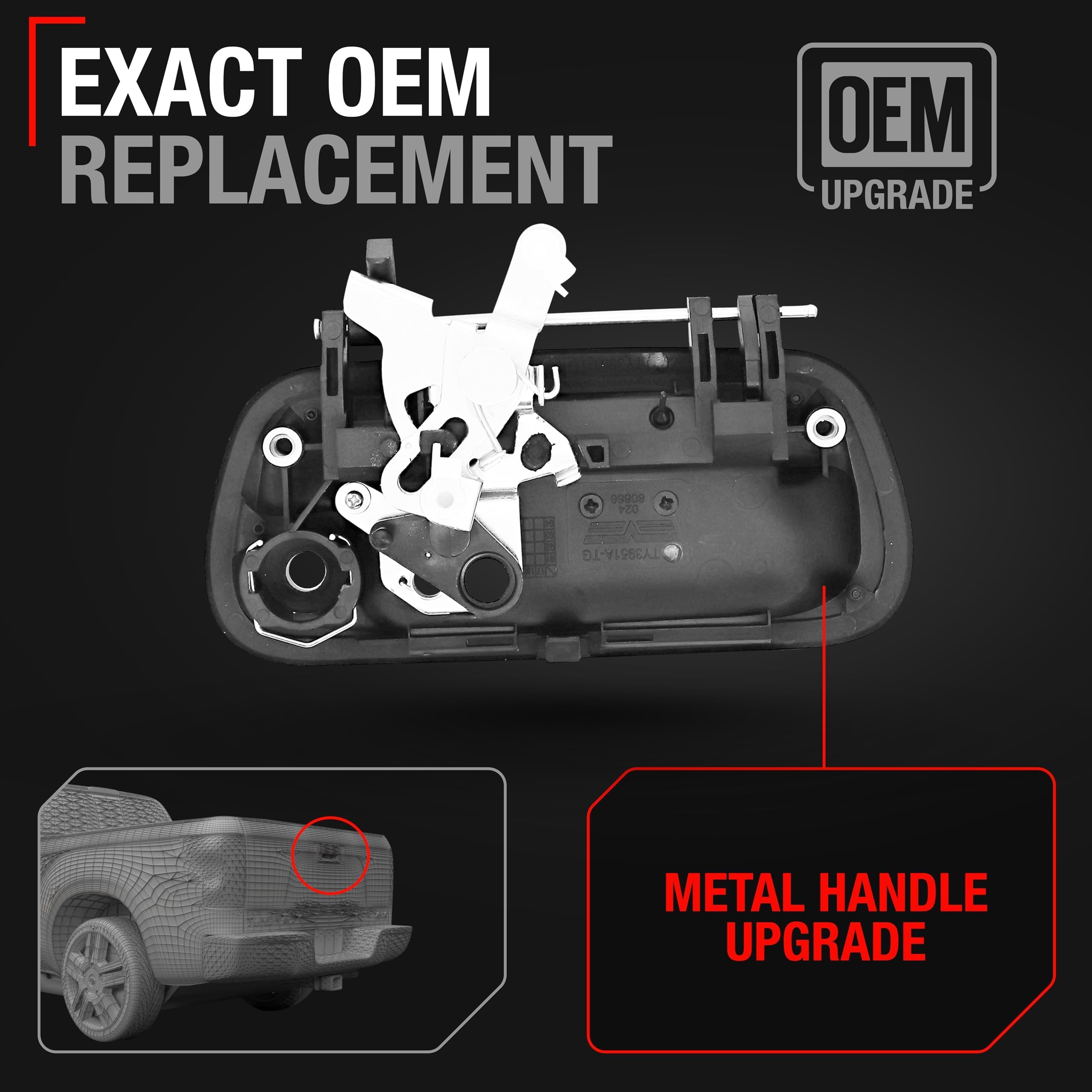 Tailgate Handle Latch Upgraded Metal, Compatible With 2000-2006 Toyota Tundra - Exterior Tailgate Assembly, Textured Black, W/Ke