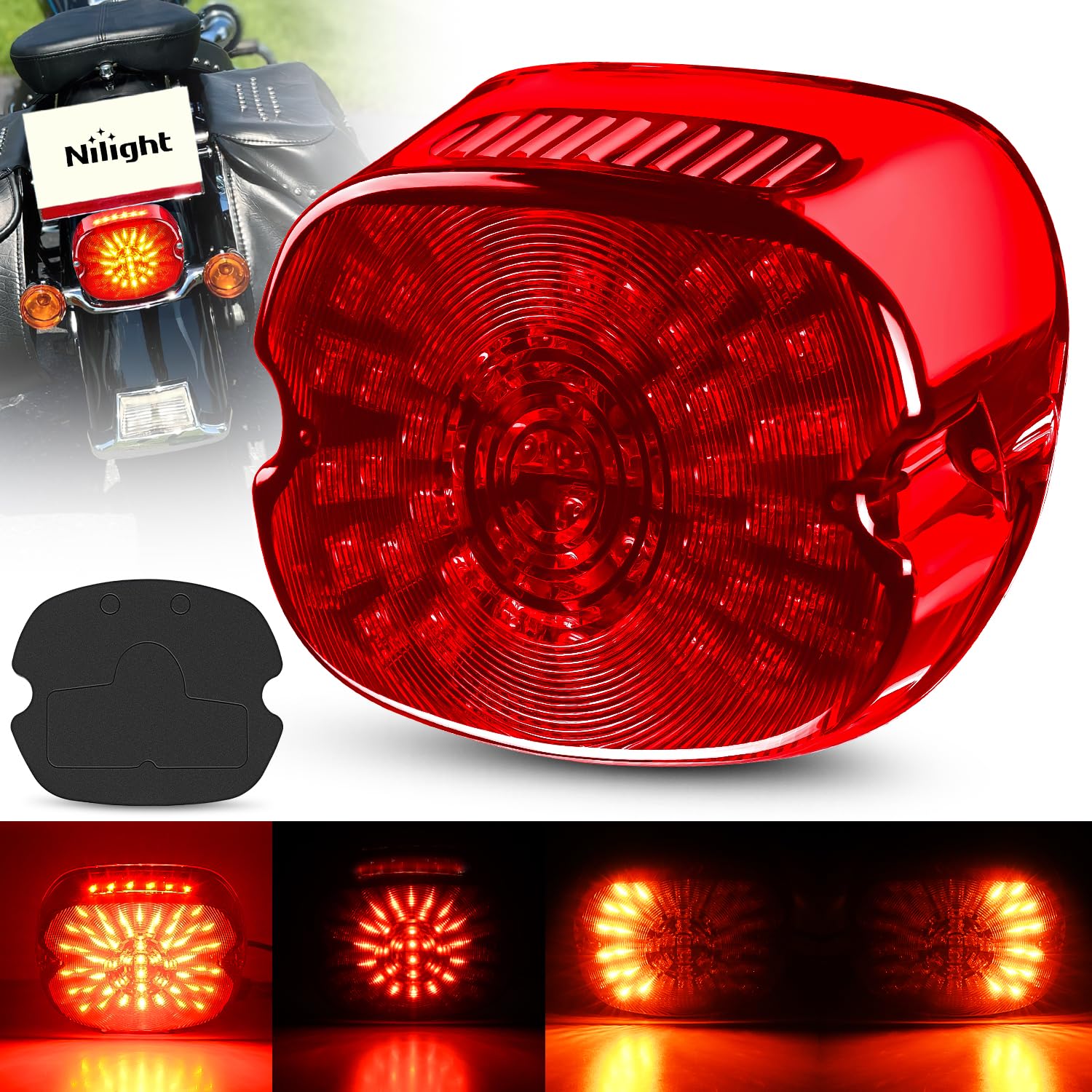 Nilight Led Tail Light Motorcycle Brake Turn Signal Driving License Plate Rear Lights Red Housing Plug And Play Compatible With