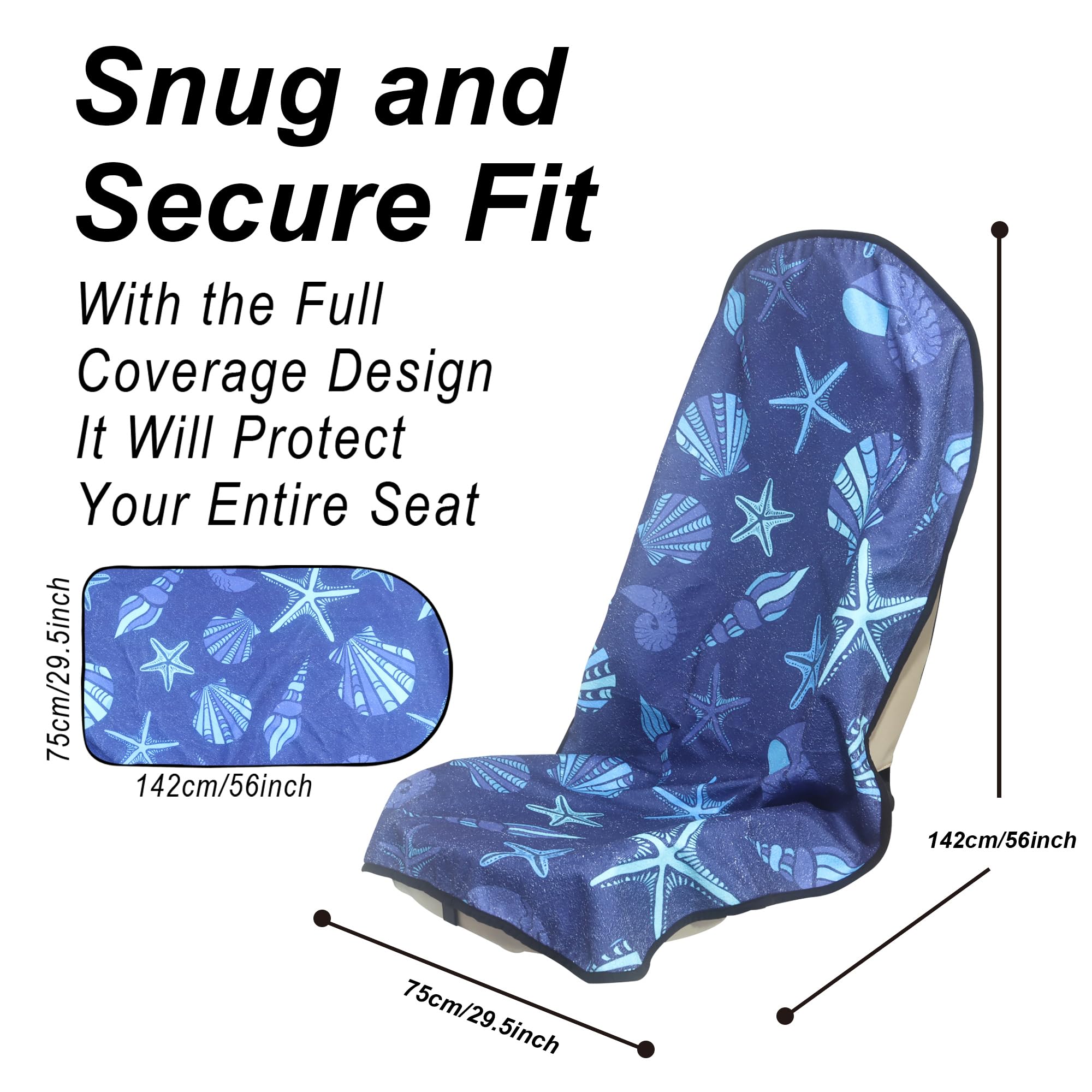 Loyagour Car Seat Cover Protector Front Seats,For Gym Workout,Running,Swimming,Beach And Hiking,Waterproof Sweat Towel Bucket Seat Covers For Trucks Suv Jeep (Conch Shells Starfish, 1Pcs)