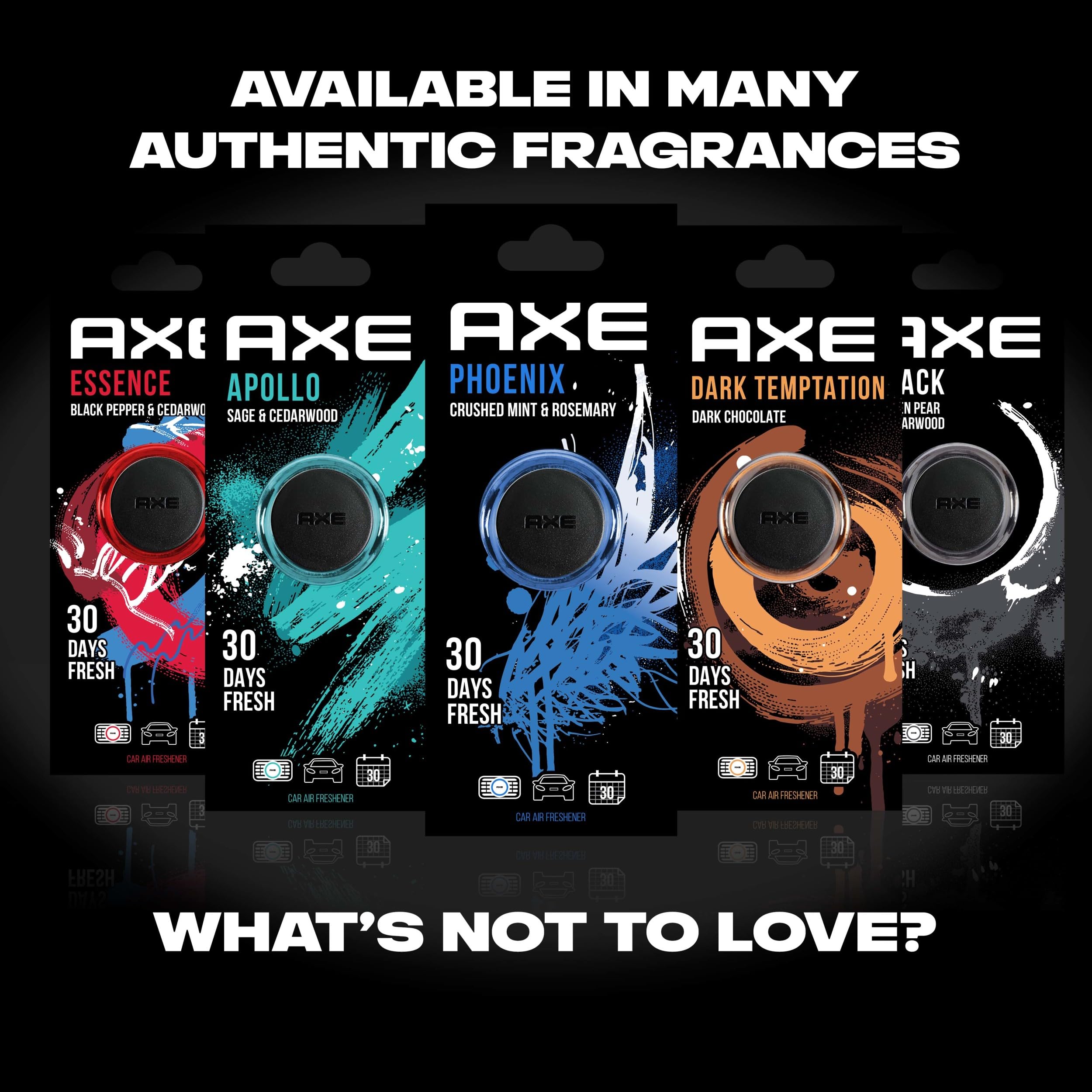AXE Mini Vent Clip Car Air Freshener, Essence Scent, 0.7 Fl Oz (2 Pack), Ceramic, No Color, Model 00813369021490