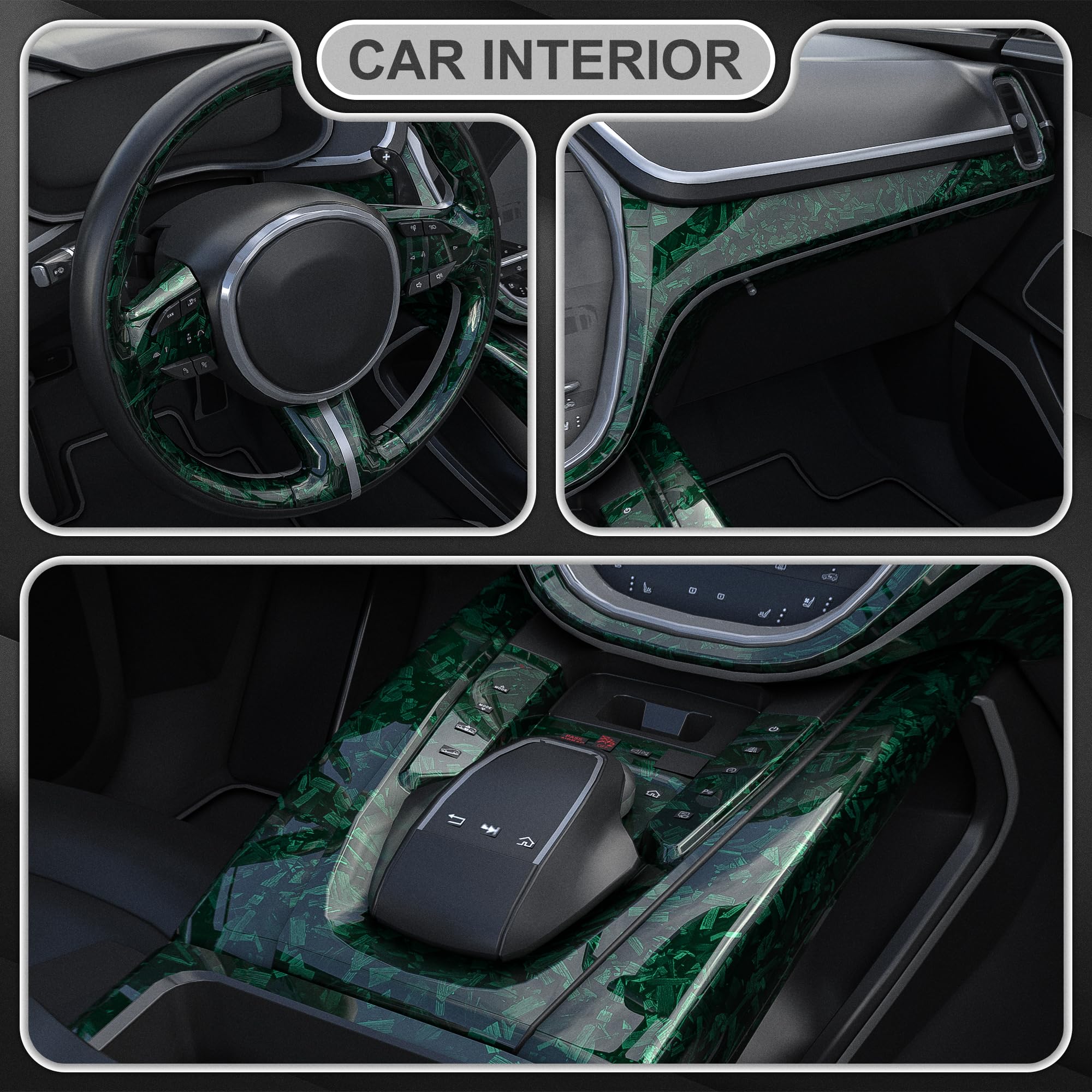 Lypumso Green Forged Carbon Fiber Vinyl Wraps, Car Self-Adhesive Hood Wraps Films With Air Release Technology, High Gloss Auto I