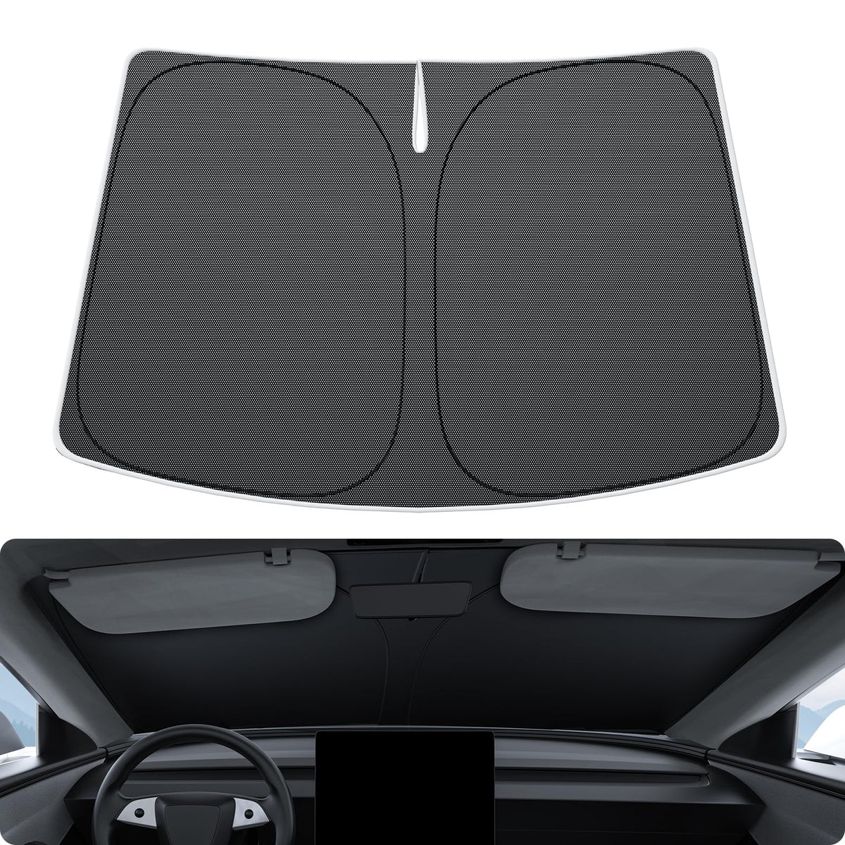 Basenor 2026-2017 Tesla Model Y Model 3 Windshield Sunshade [Nano Ice Crystal], Folding Front Window Sun Shade Full Cover, Heat