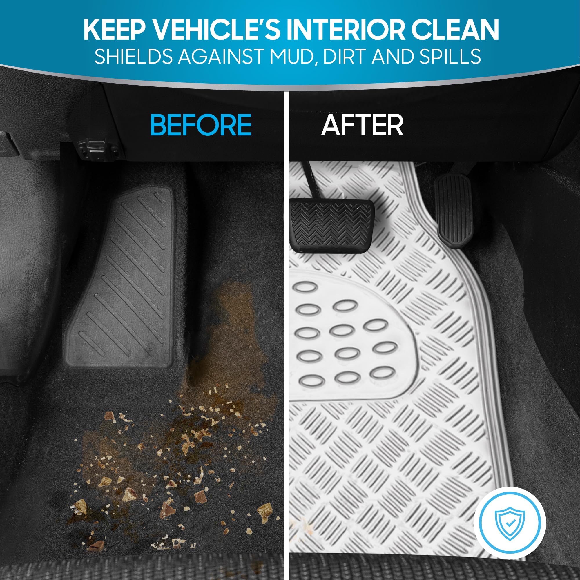 Bdk Metallic Chrome Car Floor Mats All Weather Versatile Fit Automotive Floor Mats For Cars Suvs, Floor Mat For Trucks, Car Mats