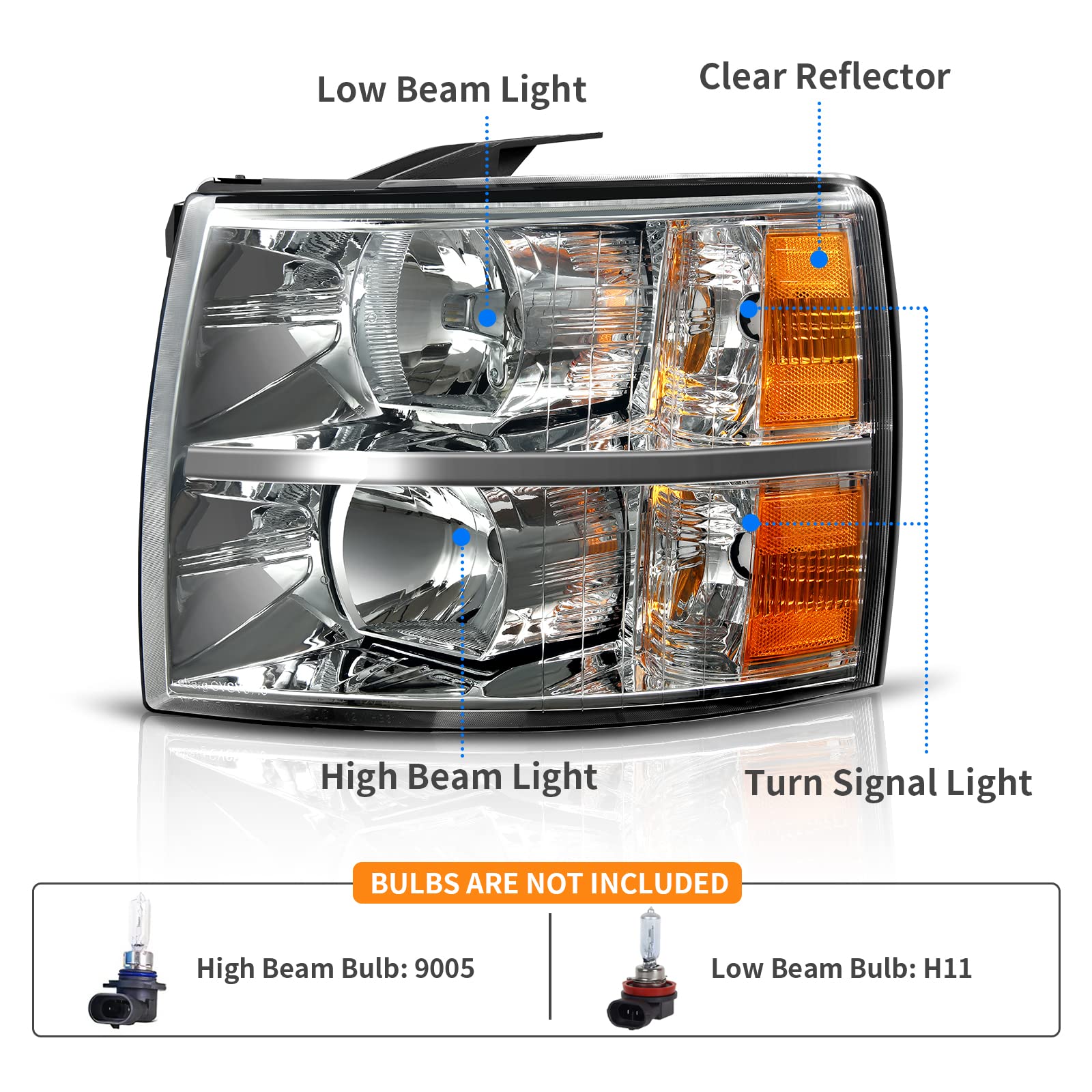 Dwvo Headlight Assembly Compatible With 2007-2013 Chevrolet Silverado 1500/2007-2014 Chevy Silverado 2500 Hd 3500 Hd Headlamp Re