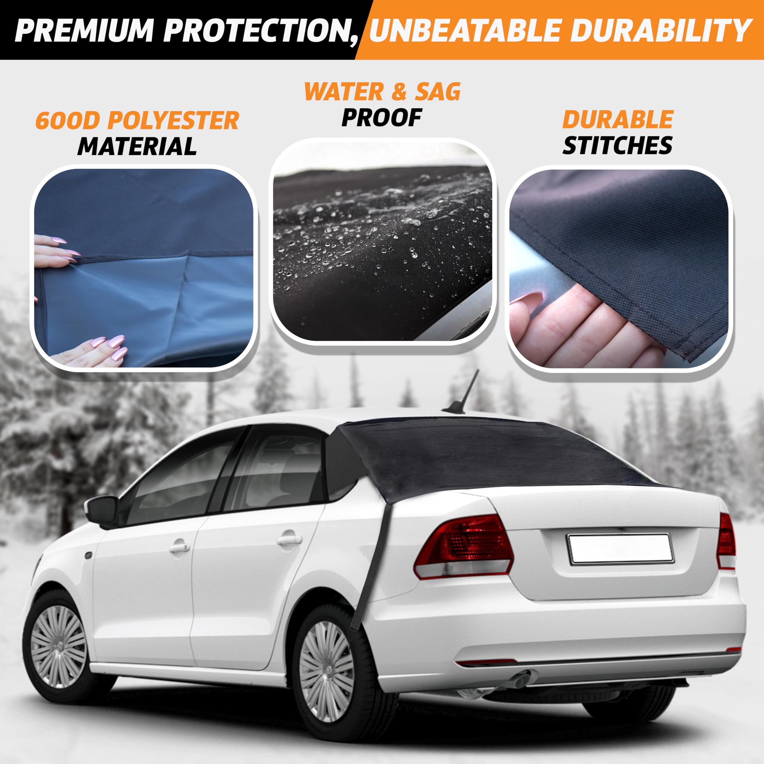 Econour Rear Windshield Snow Cover | All Weather Back Window Frost Cover Offers Complete Protection From Snow, Ice & Other Winter Debris | Winter Car Accessories That Fits Most Sedans, Suvs & Vans