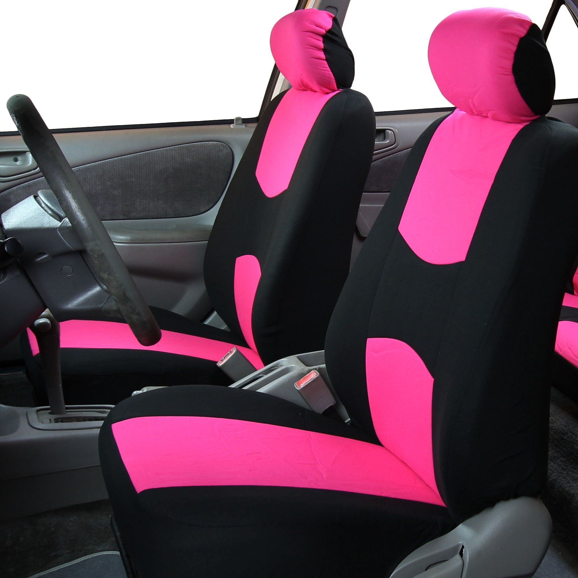Fh Group Pair Set Flat Cloth Car Seat Covers- Universal Fit For Trucks, Suvs, And Vans (Pink/Black) Fb050102