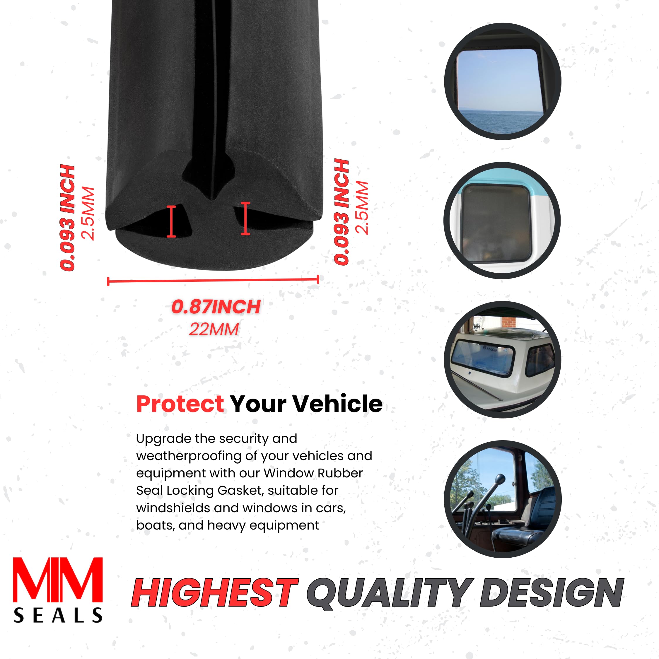 Window Rubber Seal Locking Gasket for Windshield and Windows Cars, Boats and Heavy Equipment (20 Feet)