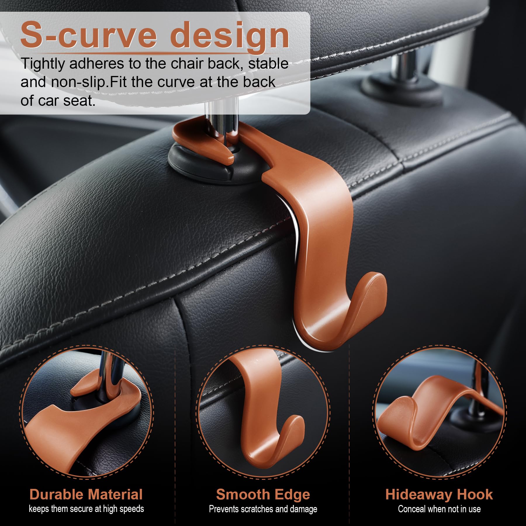 Livtee Car Seat Headrest Hook, Auto Seat Hook Hangers Organizer Interior Accessories For Purse Coats Umbrellas Grocery Bags Handbag, 4-Pack - Blown