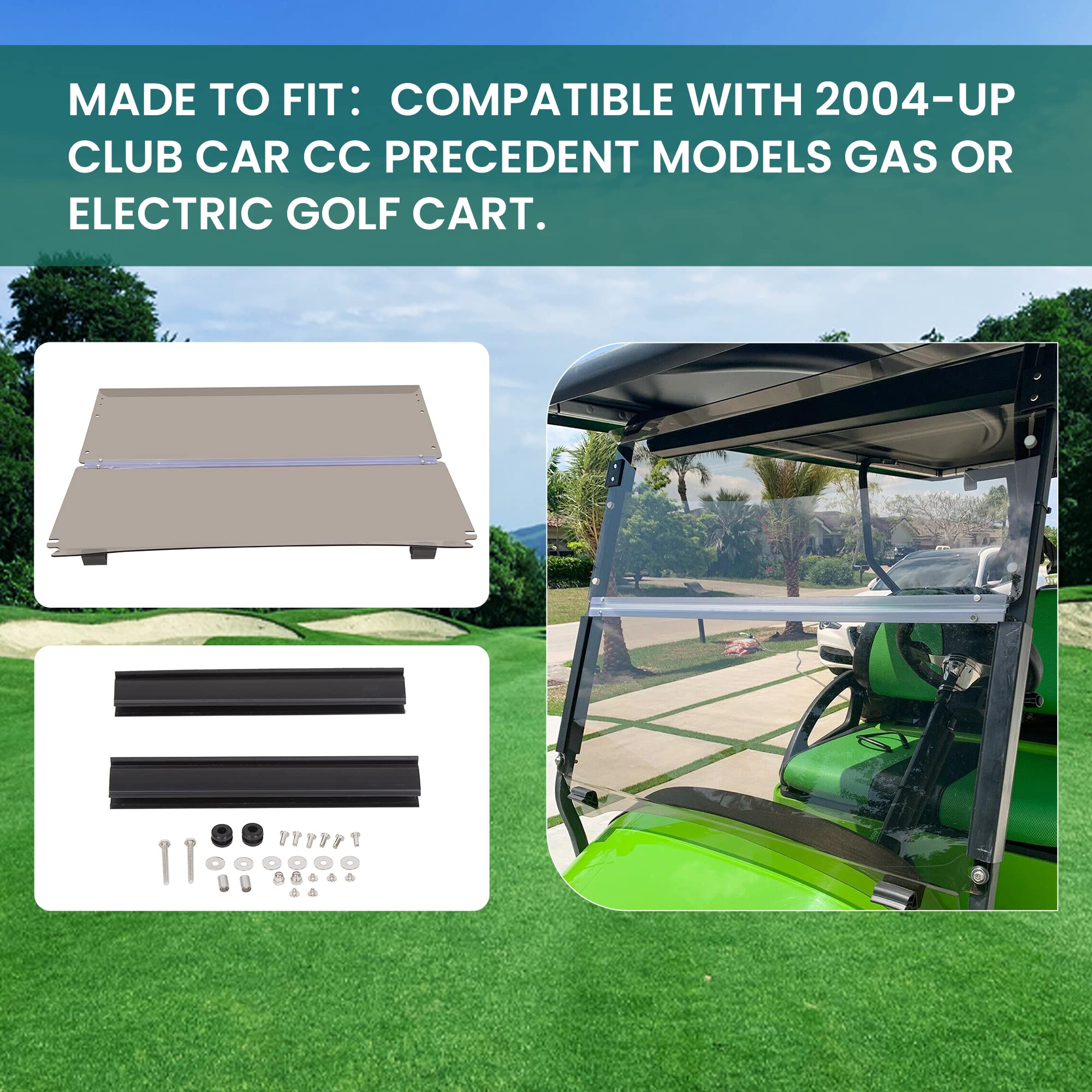 ECOTRIC Tinted Windshield for 2004-UP Club Car CC Precedent XF I2 I3 I2L Gas/Electric Golf Cart - Impact Resistant, Folding Design