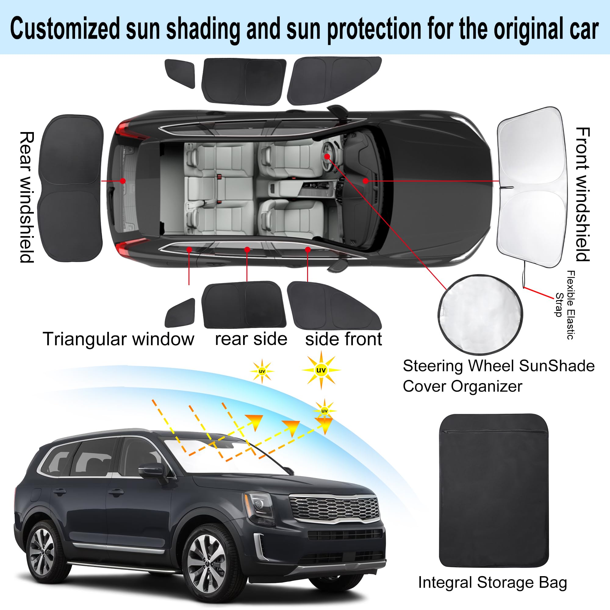 Tinglu Window Shades For Kia Telluride 2020 2021 2022 2023 2024 2025 Accessories Car Side Full Windows Rear Triangular Windshiel