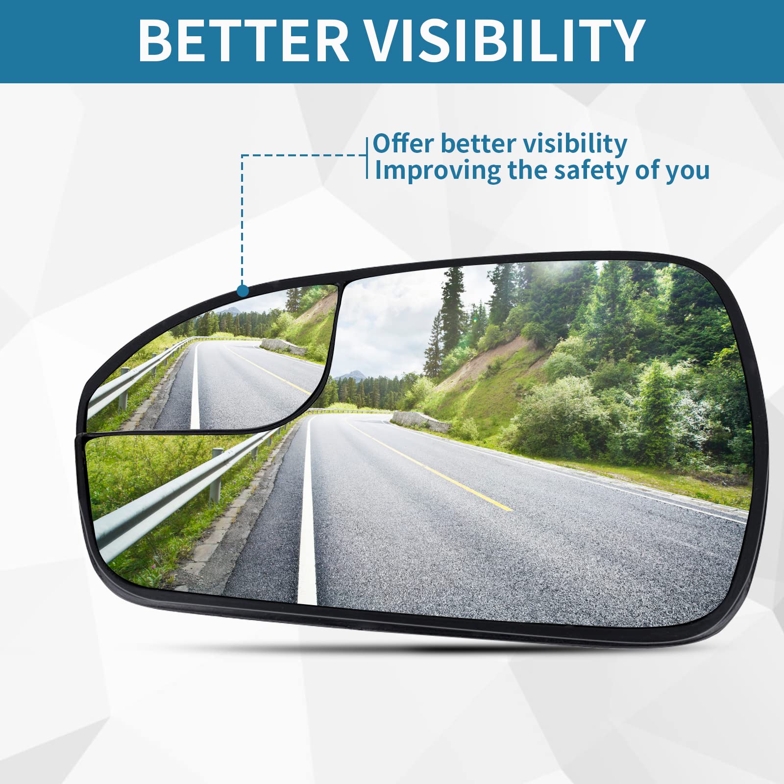 Driver Left Side Heated Mirror Glass Replacement For 2013-2020 Ford Fusion - Replace Ds7Z17K707F - Rear Side View Mirror Convex