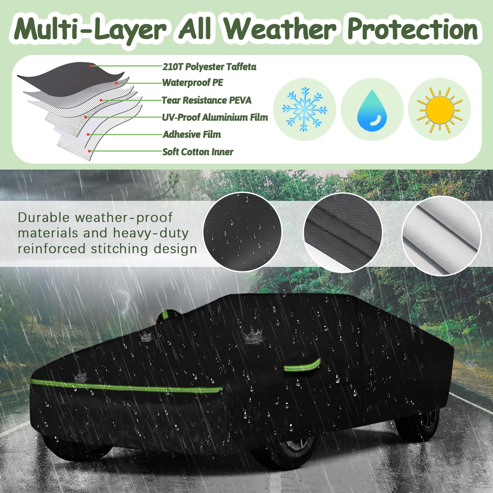 Car Covers for 2024 2025 Tesla Cybertruck, 6 Layers 210T Waterproof All Weather Sun UV Rain Snow Outdoor/Indoor Windproof Full T
