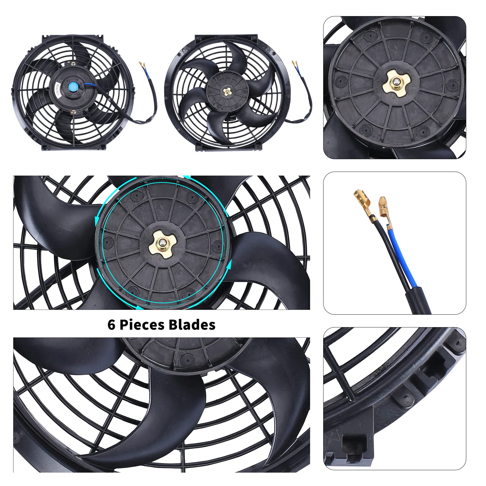 Fgjqefg 10 Inch Universal Slim Fan Push Pull Electric Radiator 12V 80W High Performance Cooling Fan Mount Kit Black 2 Pcs