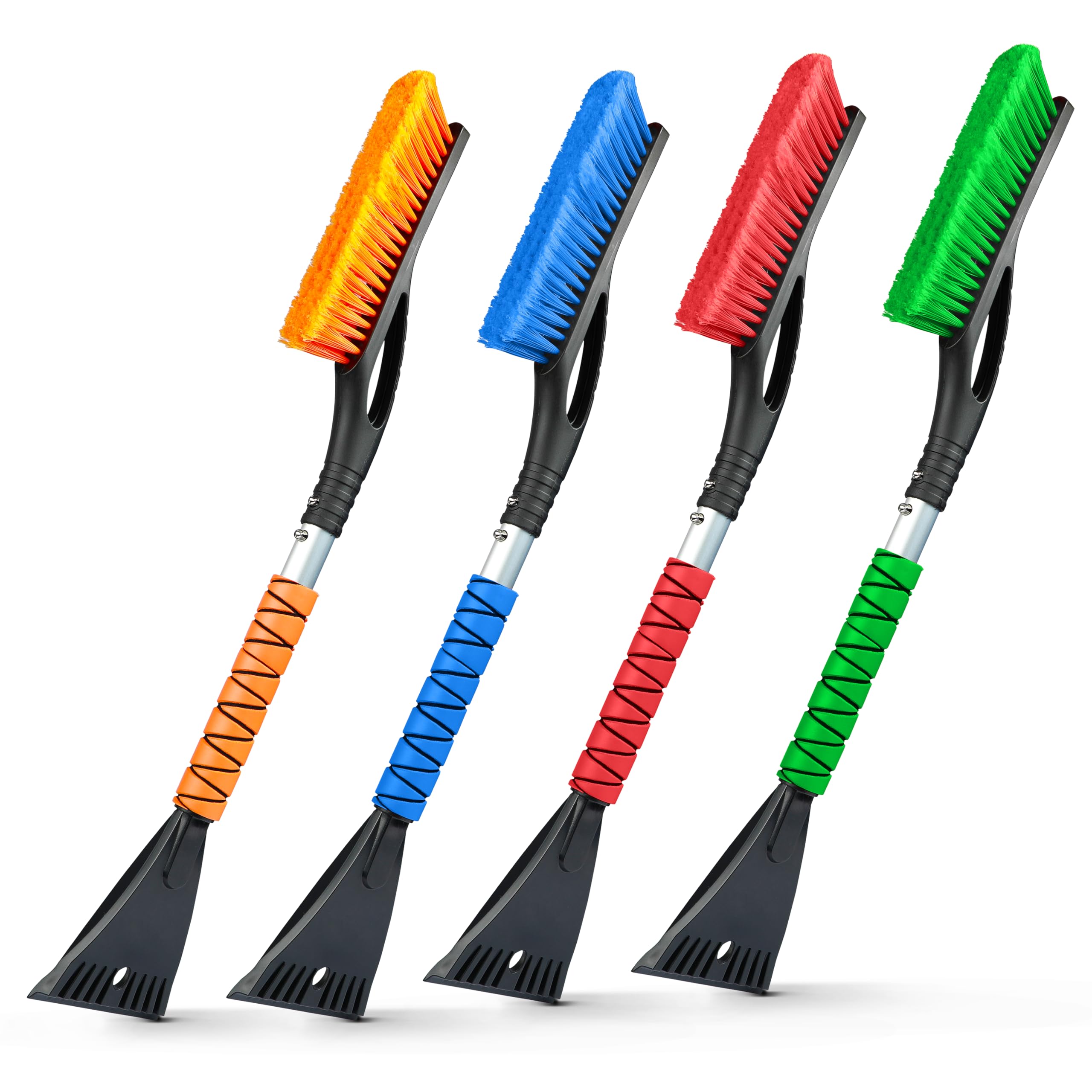 Econour 27'' Aluminum Car Snow Scraper And Brush (Orange, Red, Green & Blue) | Weaved Bristle Head With Metal Body Ice Scraper F