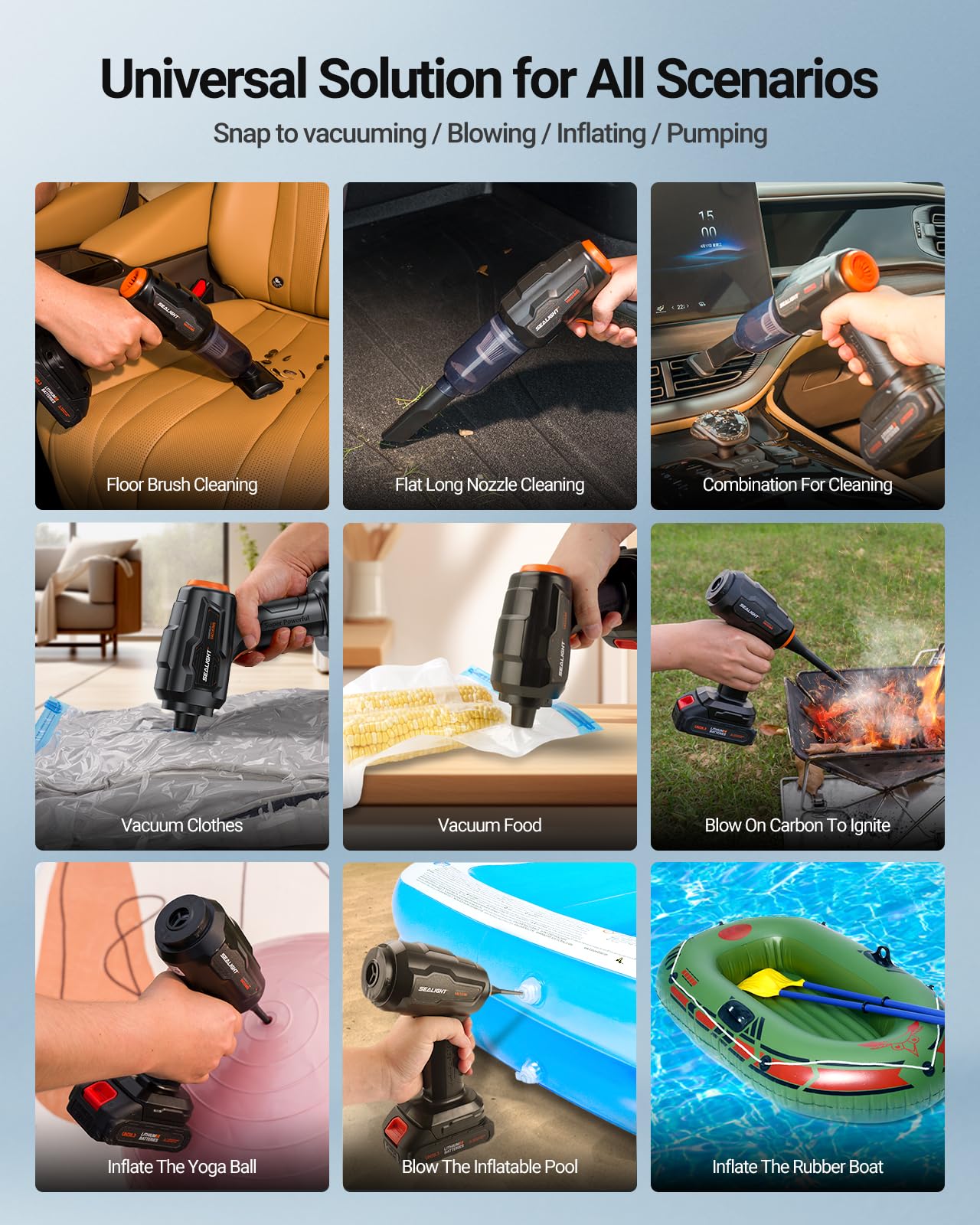 Sealight Car Vacuum Portable Cordless, High Power Suction And Air Duster, 7 In 1 Handhle Vacuum Cleaner For Car, Office, Pet