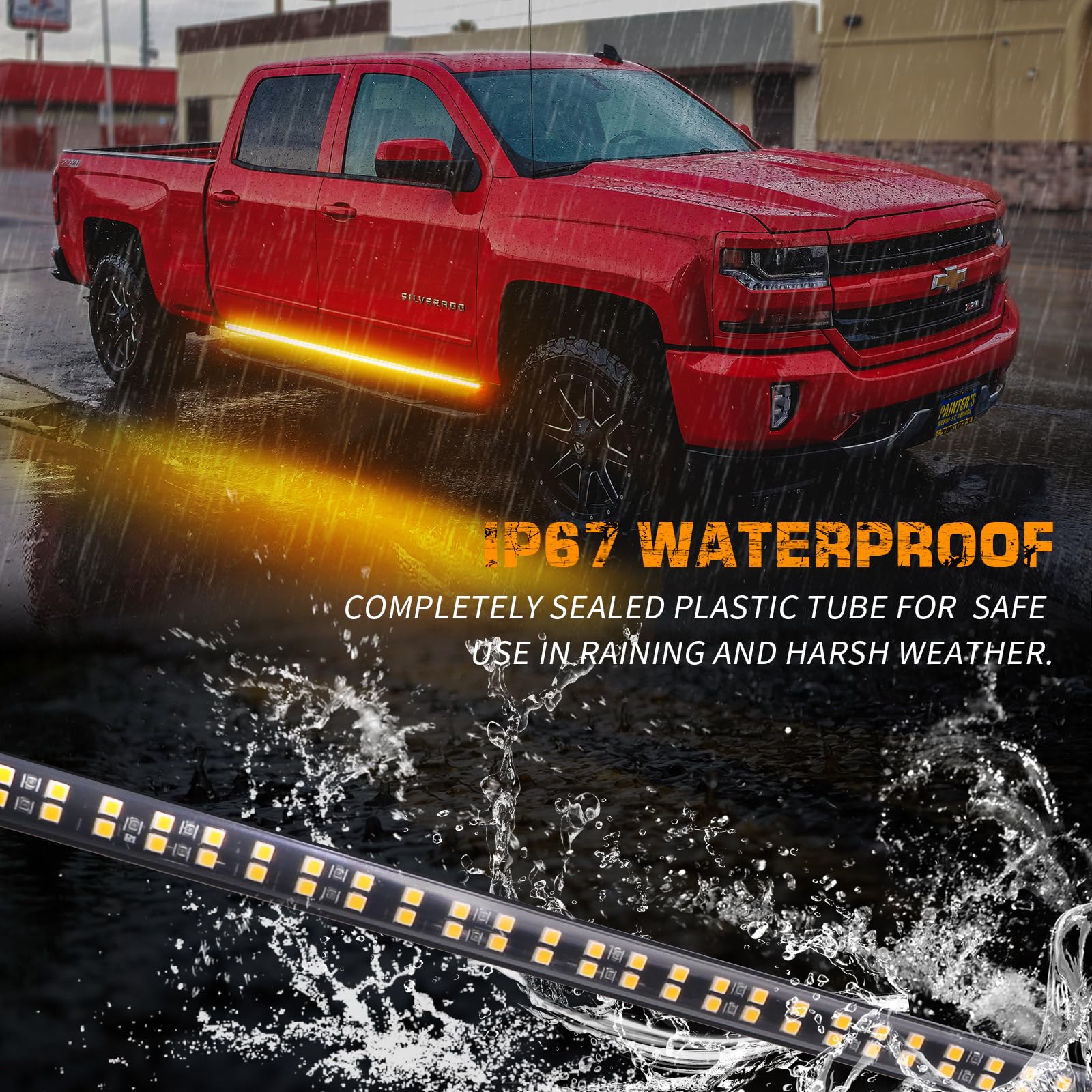 Xridonsen 2Pcs 70 Inch Emergency Truck Amber Strobe Lights Strip 864 Led Running Board Lights Bar Flashing Warning Hazard Safety