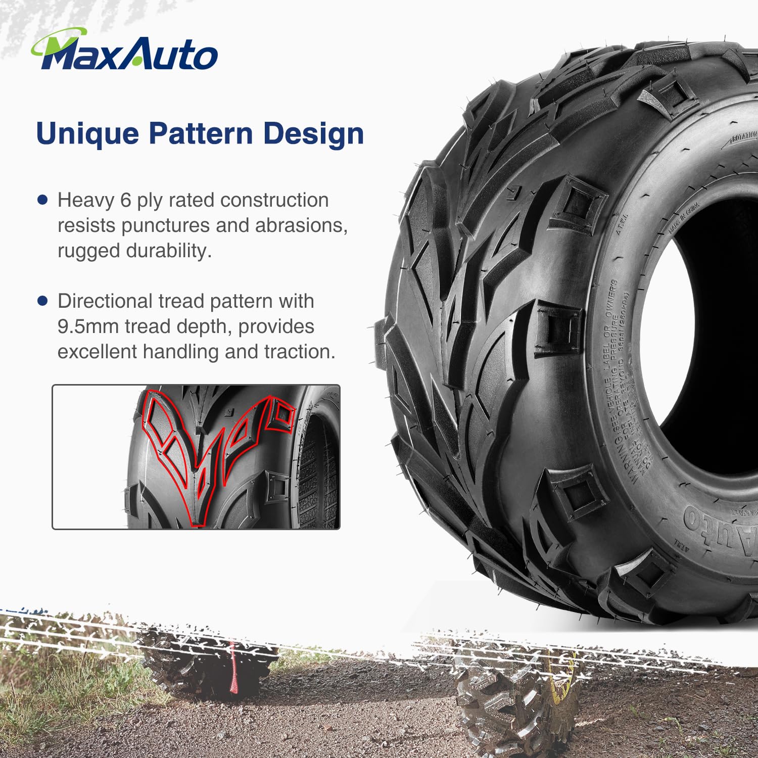 Maxauto 16X8-7 Atv Tires 16X8X7 Go-Kart Quad Tires,6 Pr Tubeless All Terrain Utv Tire, 2 Pack