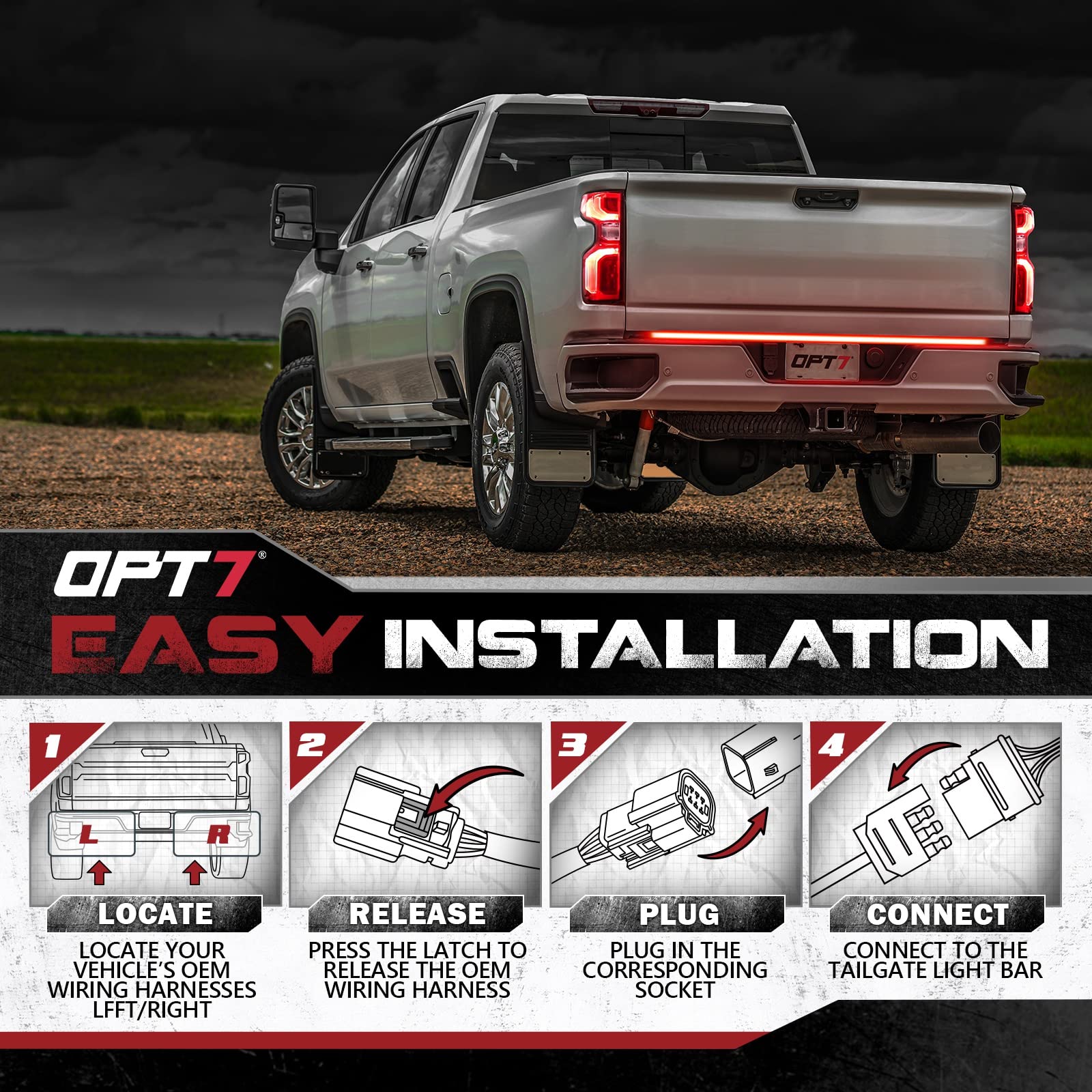 Opt7 Easy Connect Harness For 2019-2021 Chevy Silverado/Gmc Sierra 1500, Compatible With Redline Led Tailgate Light Bar