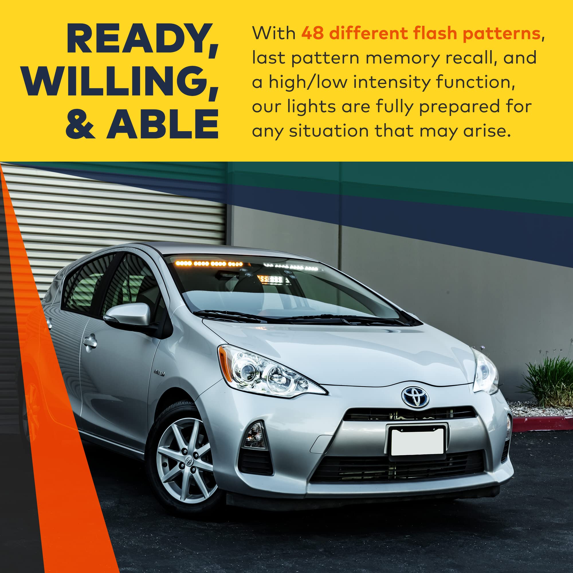 Solarblast 48W Amber Led Warning Strobe Visor Light Bar [48 Flash Modes] [Plug-N-Play] [Universal Fit] Yellow Flashing Emergency Interior Visor Light Bar For Truck Vehicles