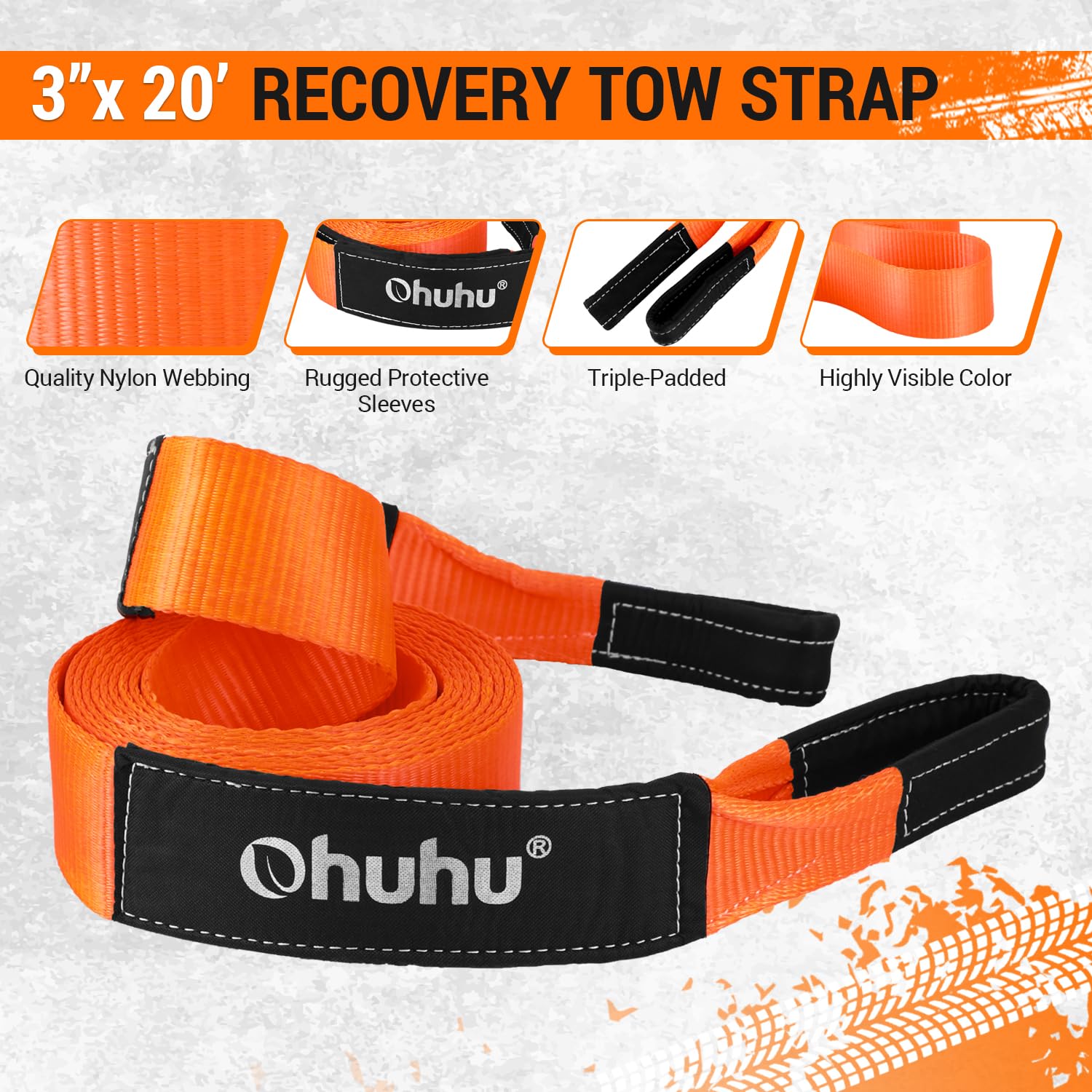Tow Straps With Shackles, Ohuhu Heavy Duty 3'' X 20Ft Recovery Strap Kit With Hooks, 31,944 Lbs Break Strength, Triple Reinforce