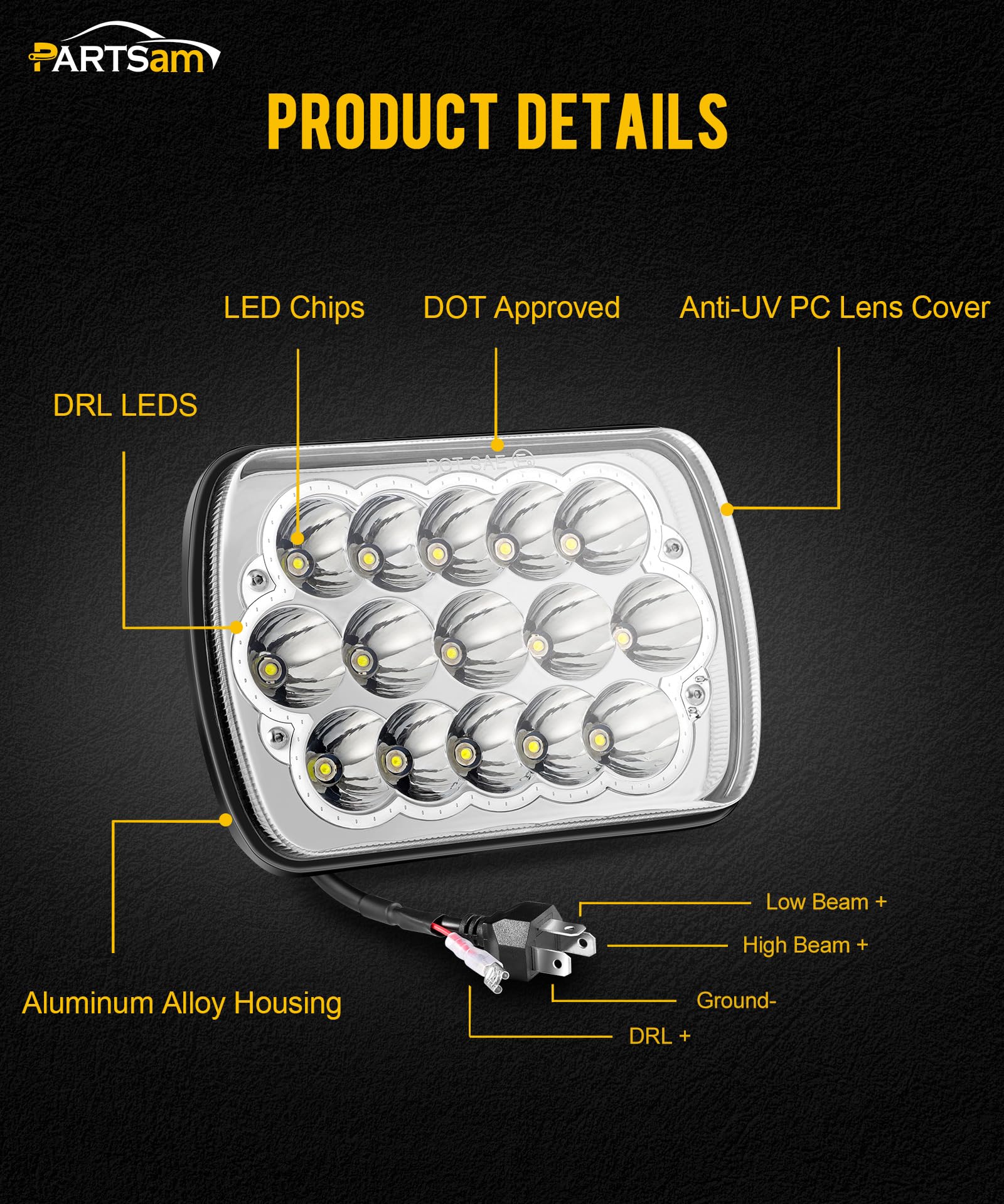 Partsam 2Pcs H6054 Led Headlights 7X6 5X7 Headlamp Anti-Glare Hi/Low Sealed Beam With Blue Drl Lights Compatible With Cherokee X