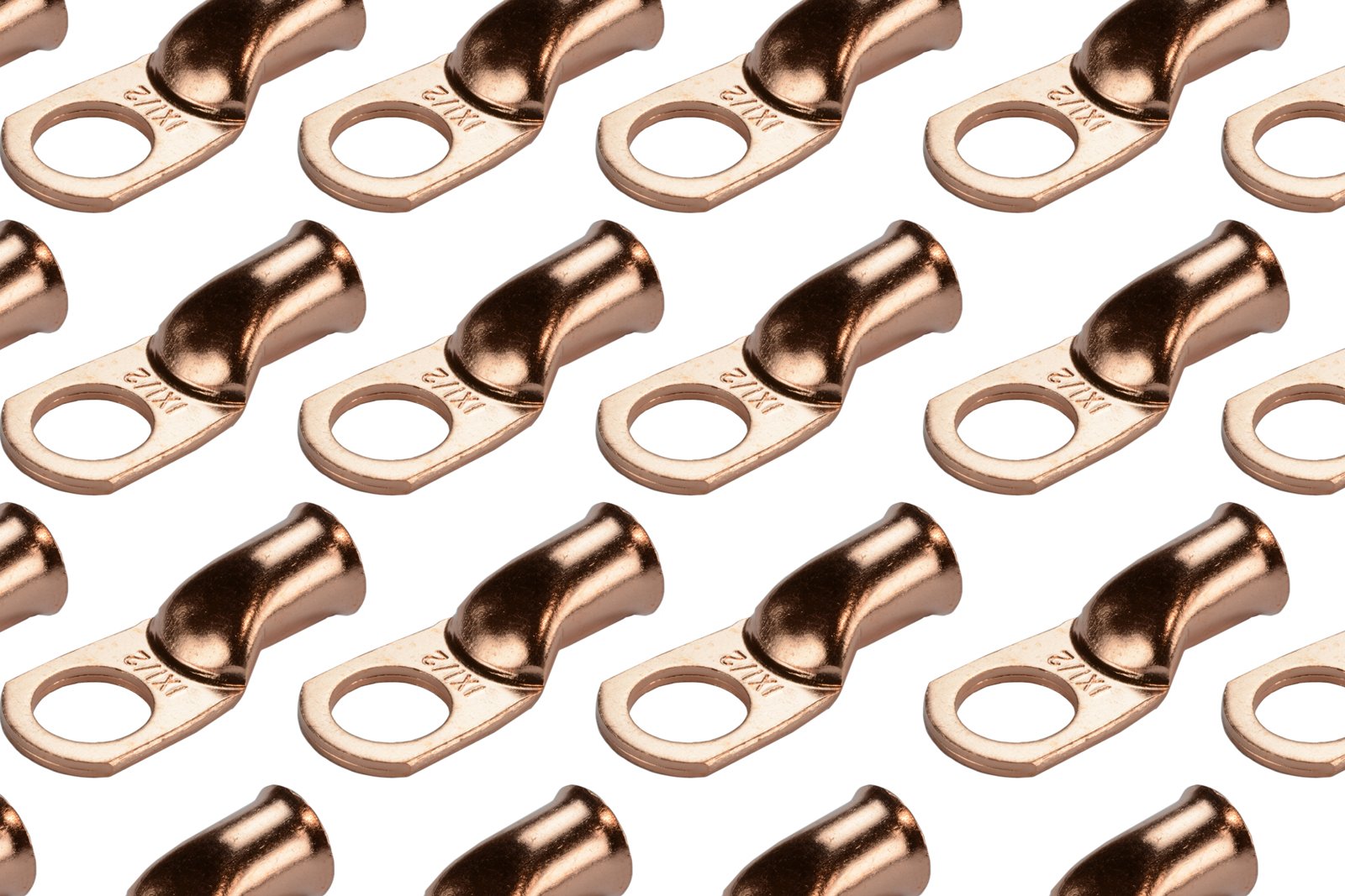 Temco 50 Pack Bare Copper Welding Battery Cable Ends, Lugs Terminal 1 Awg 1/2 '' Hole (6 Awg To 1/0 Awg Options Available)