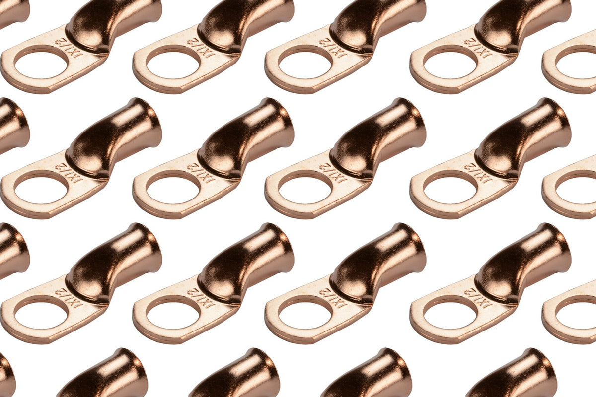 Temco 25 Pack Bare Copper Welding Battery Cable Ends, Lugs Terminal 1 Awg 1/2'' Hole (6 Awg To 1/0 Awg Options Available)