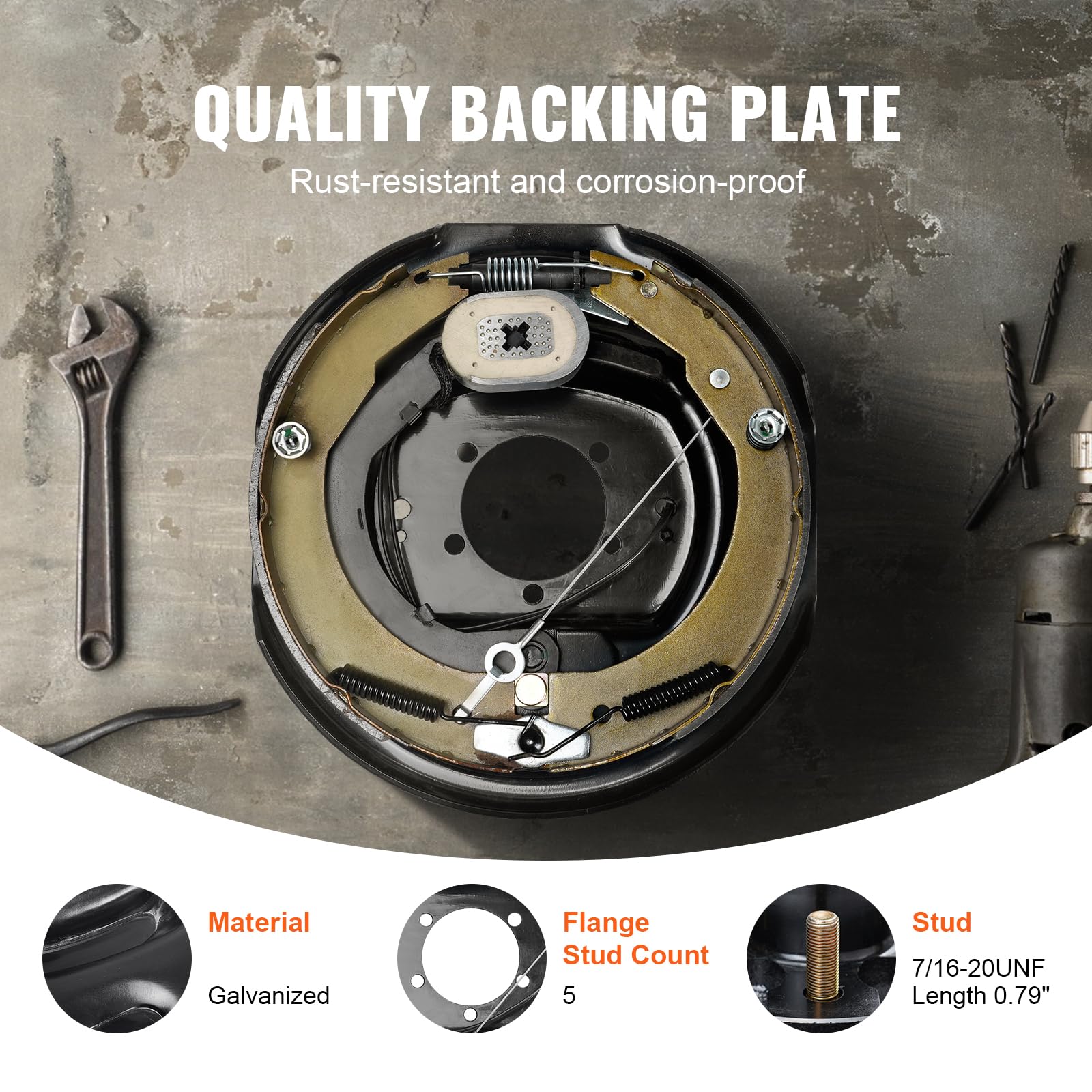 Vevor Electric Trailer Brake Assembly, 12' X 2', 2 Pairs Self-Adjusting Electric Brakes Kit For 7000 Lbs Axle, 5-Hole Mounting, Backing Plates For Braking System Part Replacement (2 Right + 2 Left)