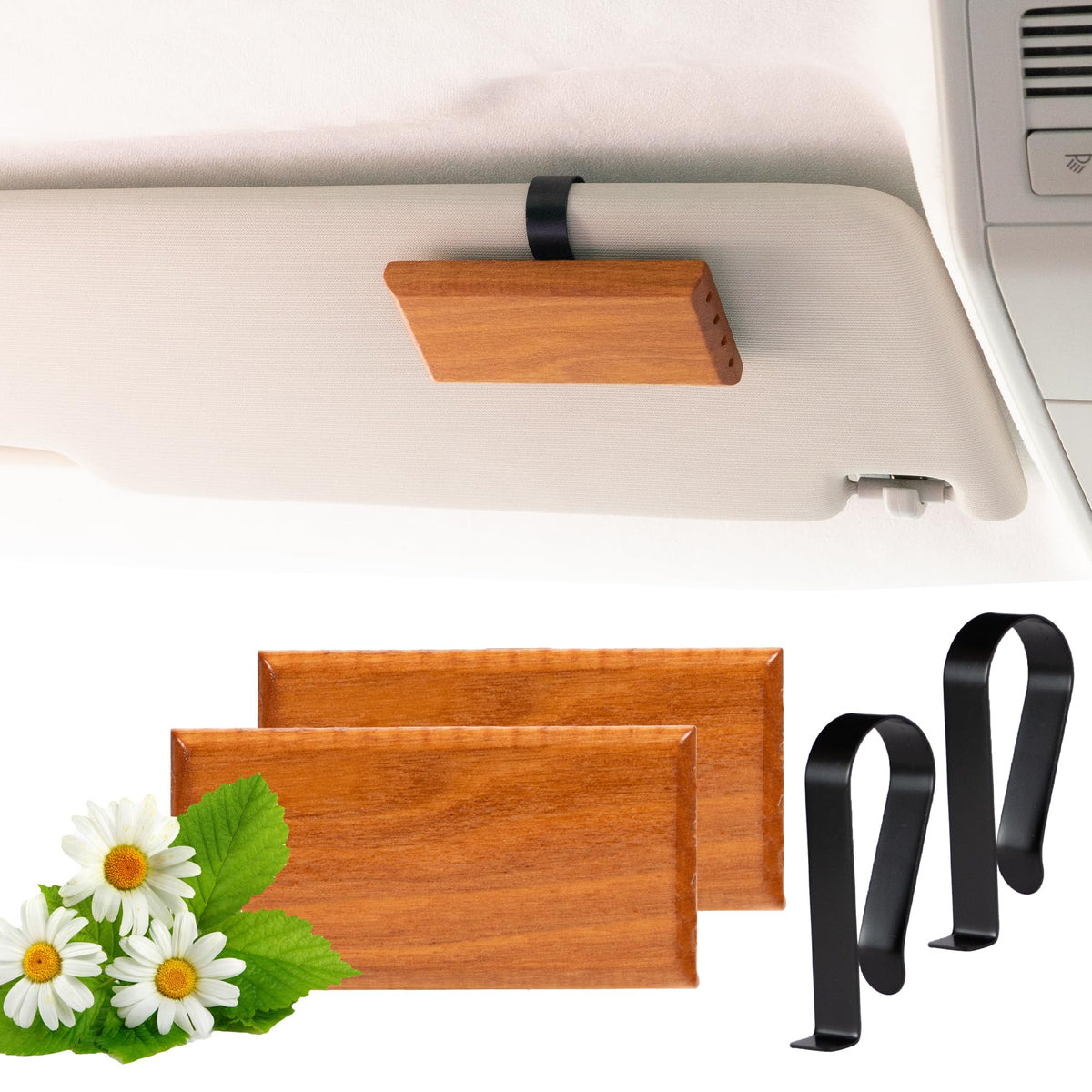 Yuoyar 2 Packs Wood Car Scents Air Freshener Visor Clips Diffuser Odors Eliminator (Sandalwood)