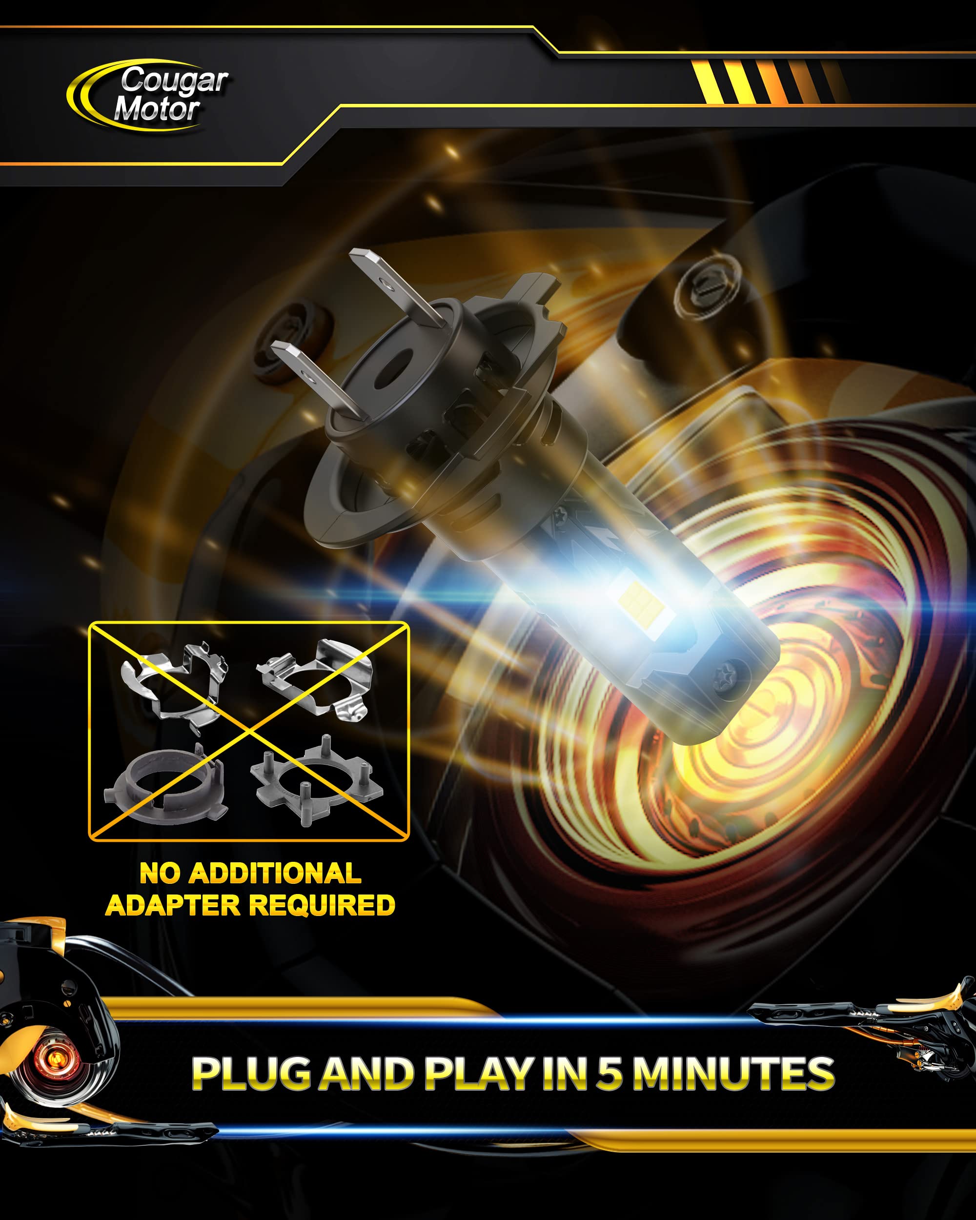 Cougar Motor H7 Bulbs, 1:1 Size H7 Lights Bulb No Adapter Required 6500K White Fog Light Or Off-Road Use Plug And Play - Pack Of