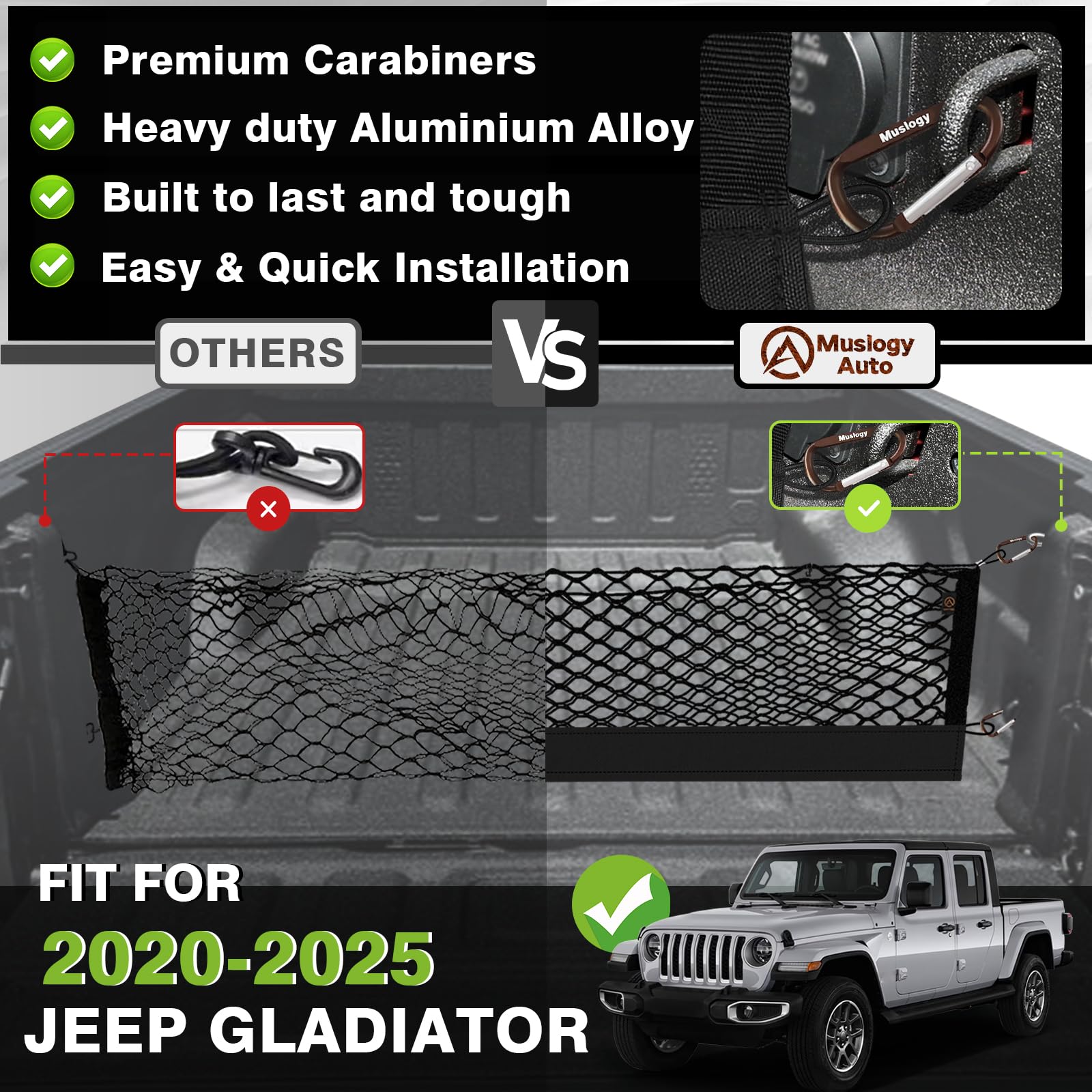 Muslogy Truck Bed Cargo Net Compatible With Jeep Gladiator 2020-2024 2025 Jt Accessories Storage Organizer Pickup Truck Bed Enve