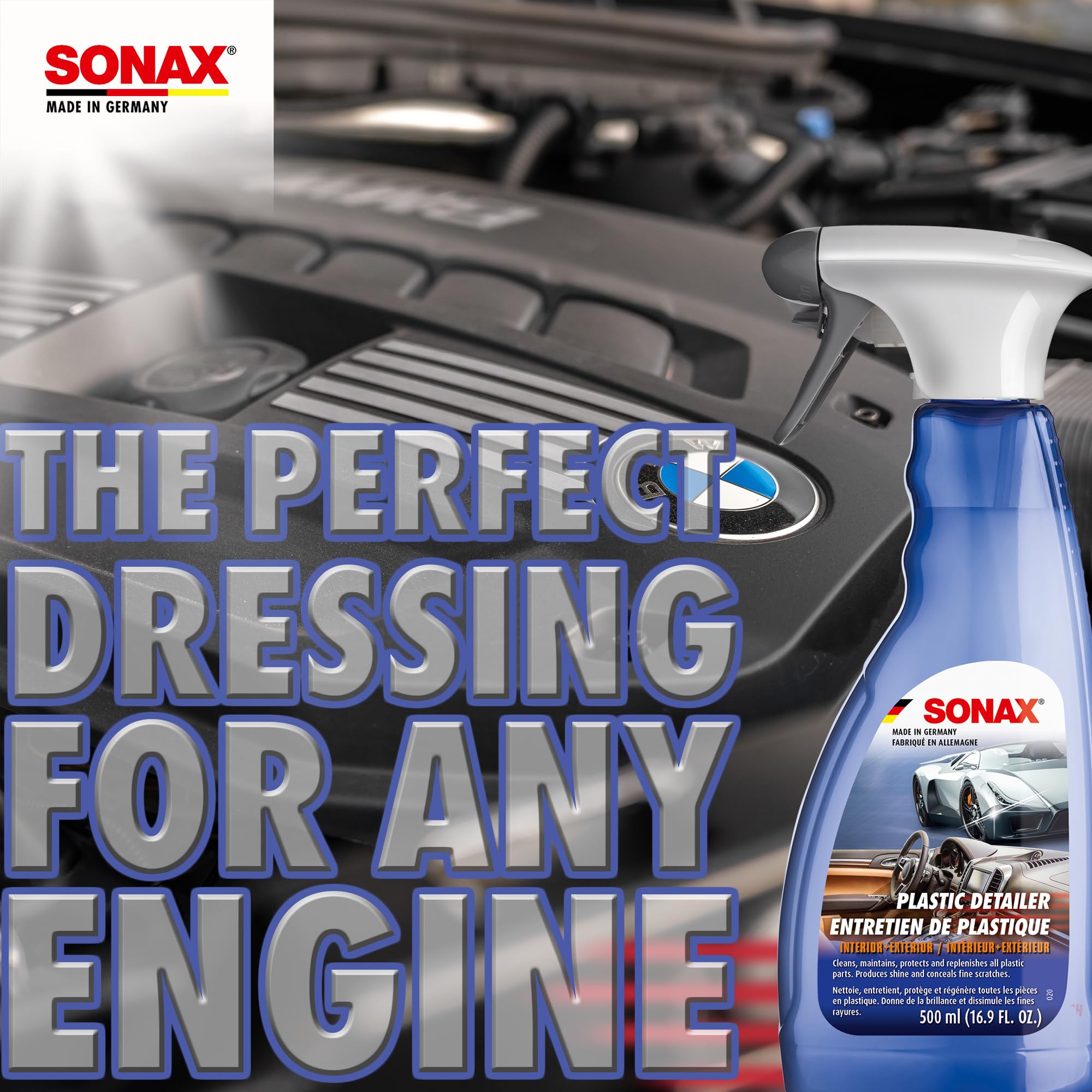 SONAX Plastic Detailer 255241 | Spray-On Protection for Interior & Exterior Plastic Surfaces | Cleans, Restores, and Protects |