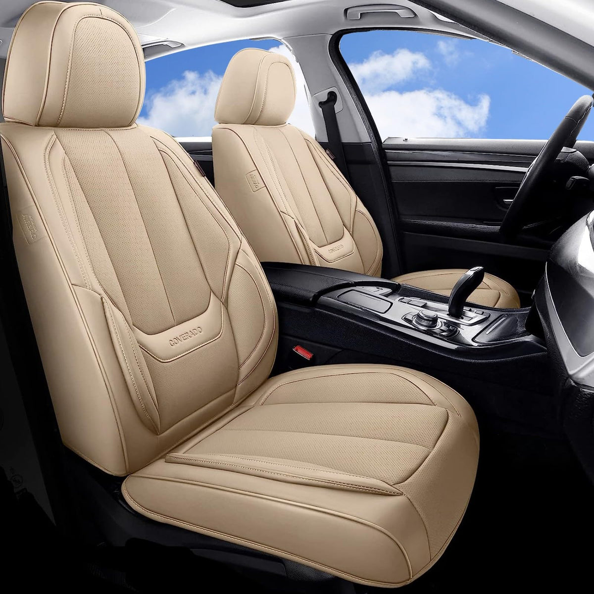 Coverado Seat Covers, Car Seat Covers Front Seats, Car Seat Cover, Car Seat Protector Waterproof, Car Seat Cushion Nappa Leather, Driver Seat Cover Carseat Cover Universal Fit For Most Cars Beige