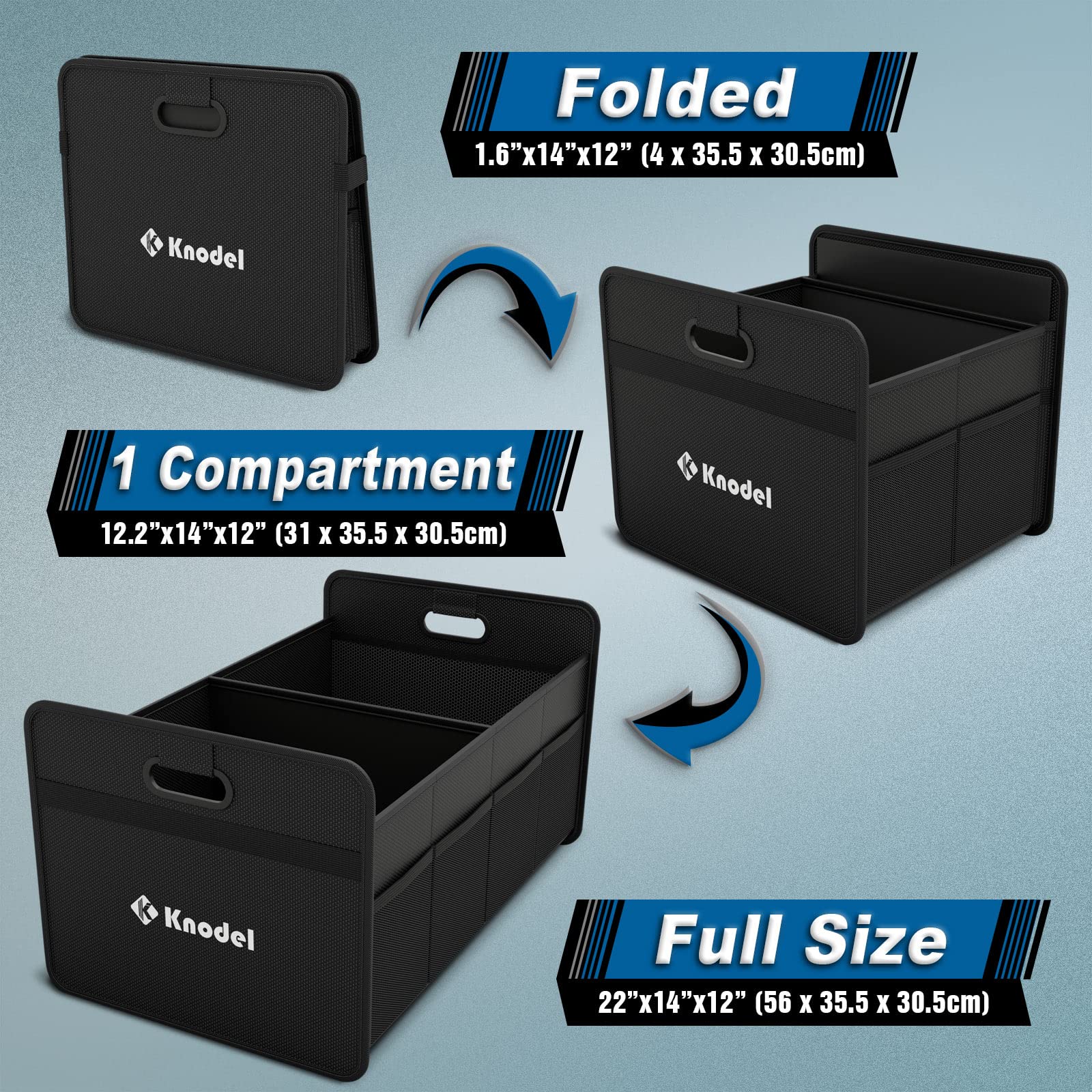 K KNODEL Car Trunk Organizer - Foldable Storage with Reinforced Handles, Black, Durable Polyester