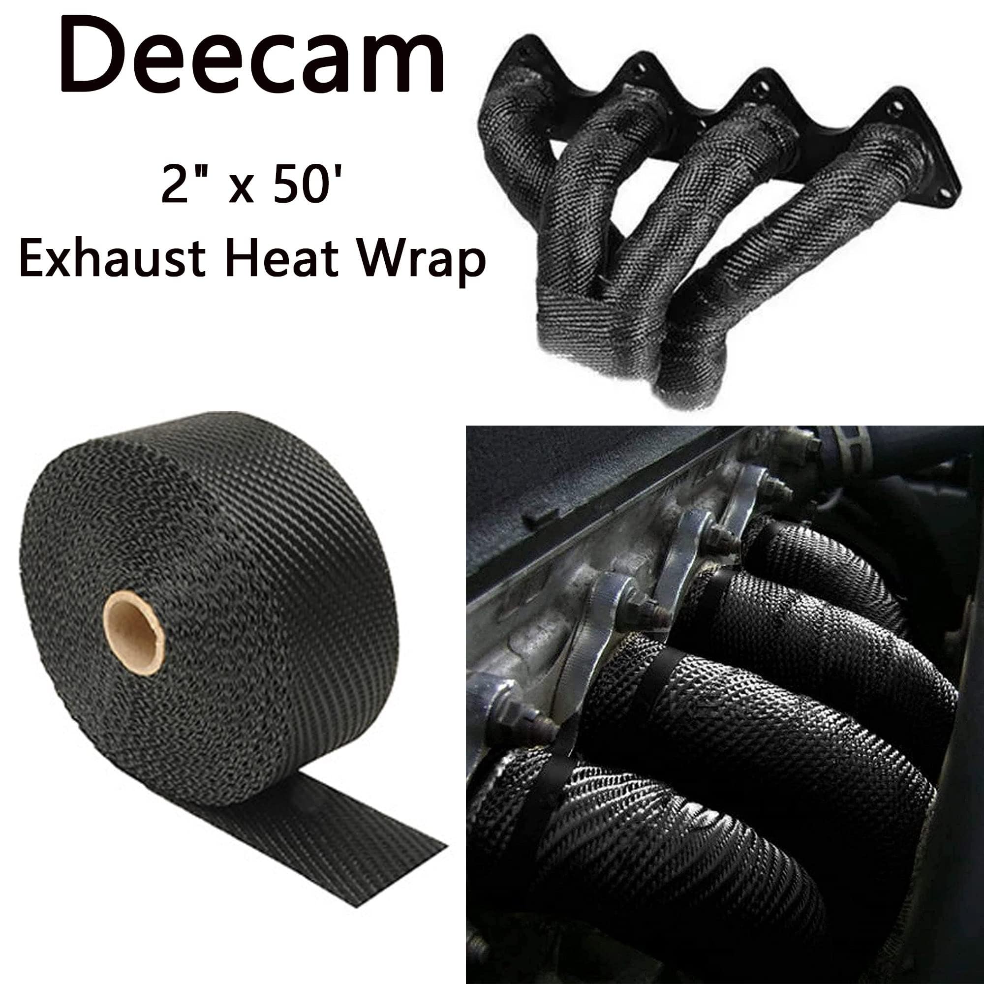 Deecam Exhaust Wrap, Black Exhaust Header Heat Wrap, 2 ' ' X 50 ' Motorcycle High Temp Heat Shield Tape Roll For Exhaust Pipes W