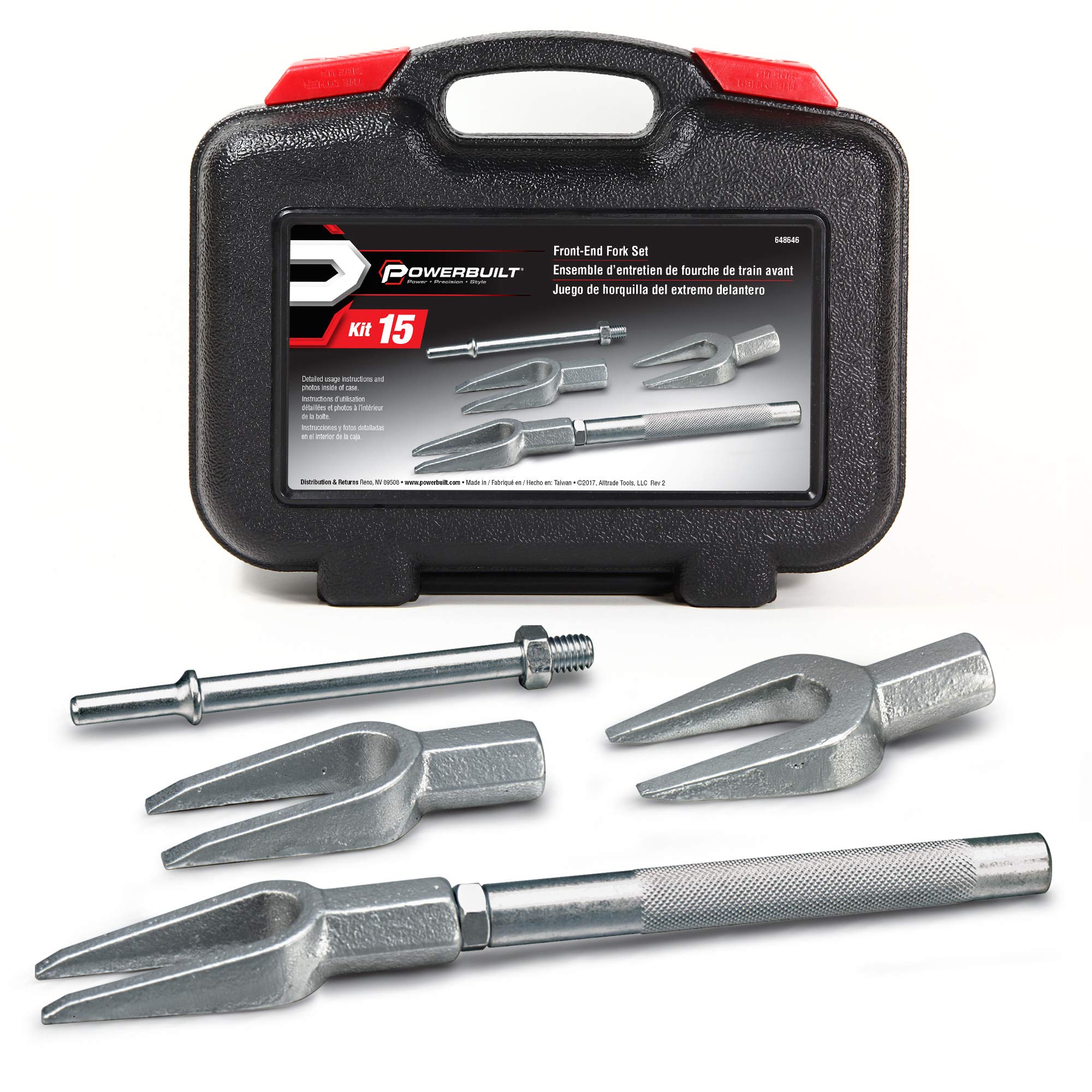 Powerbuilt 5 Piece Front-End Fork Set, Pickle Fork Tools Set, Tie Rod, Ball Joints, and Pitman Arms-648646