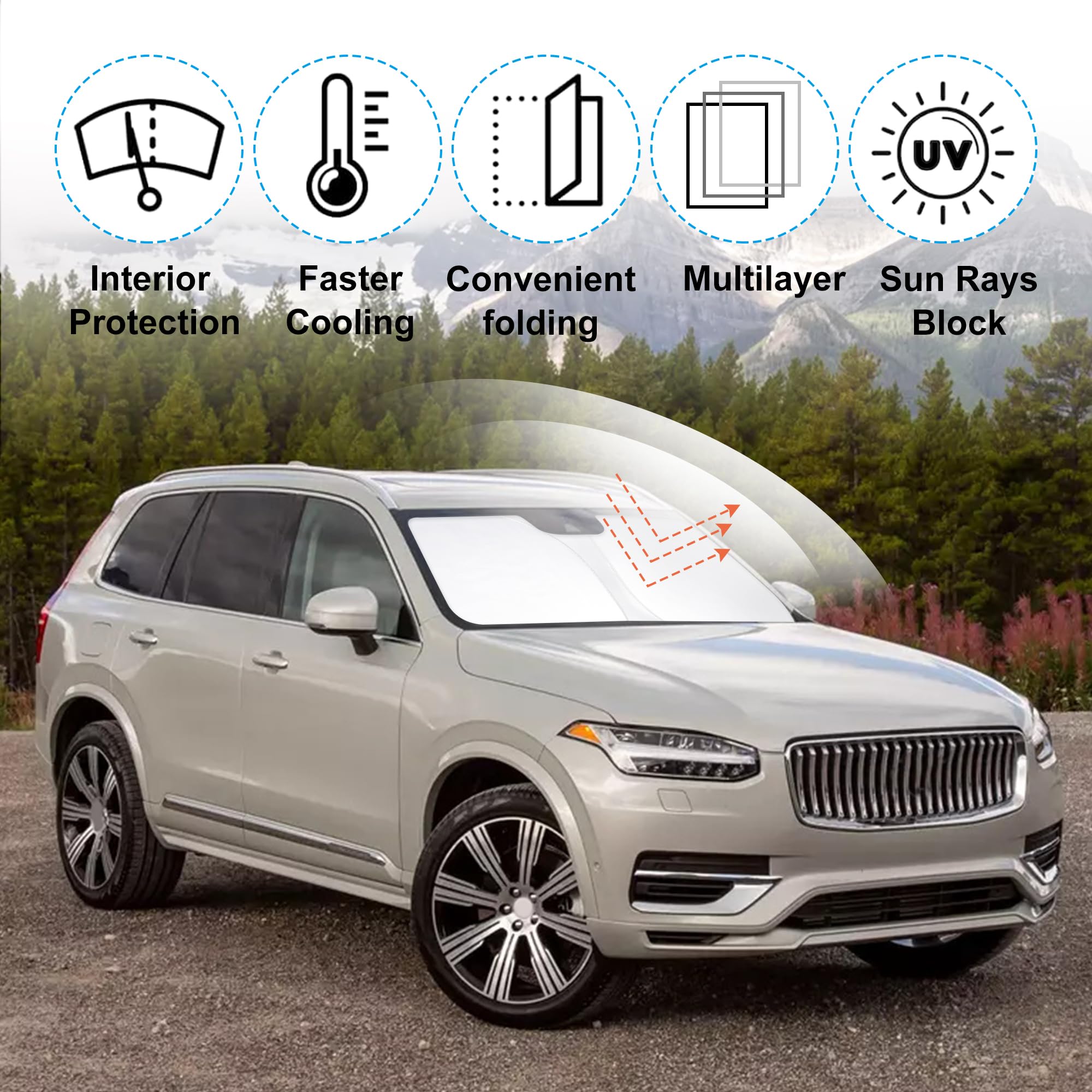 Yycke Windshield Sun Shade Accessories Compatible With 2016-2024 2025 Xc90 For Volvo Foldable Sunshade Sun Visor Blocks Uv