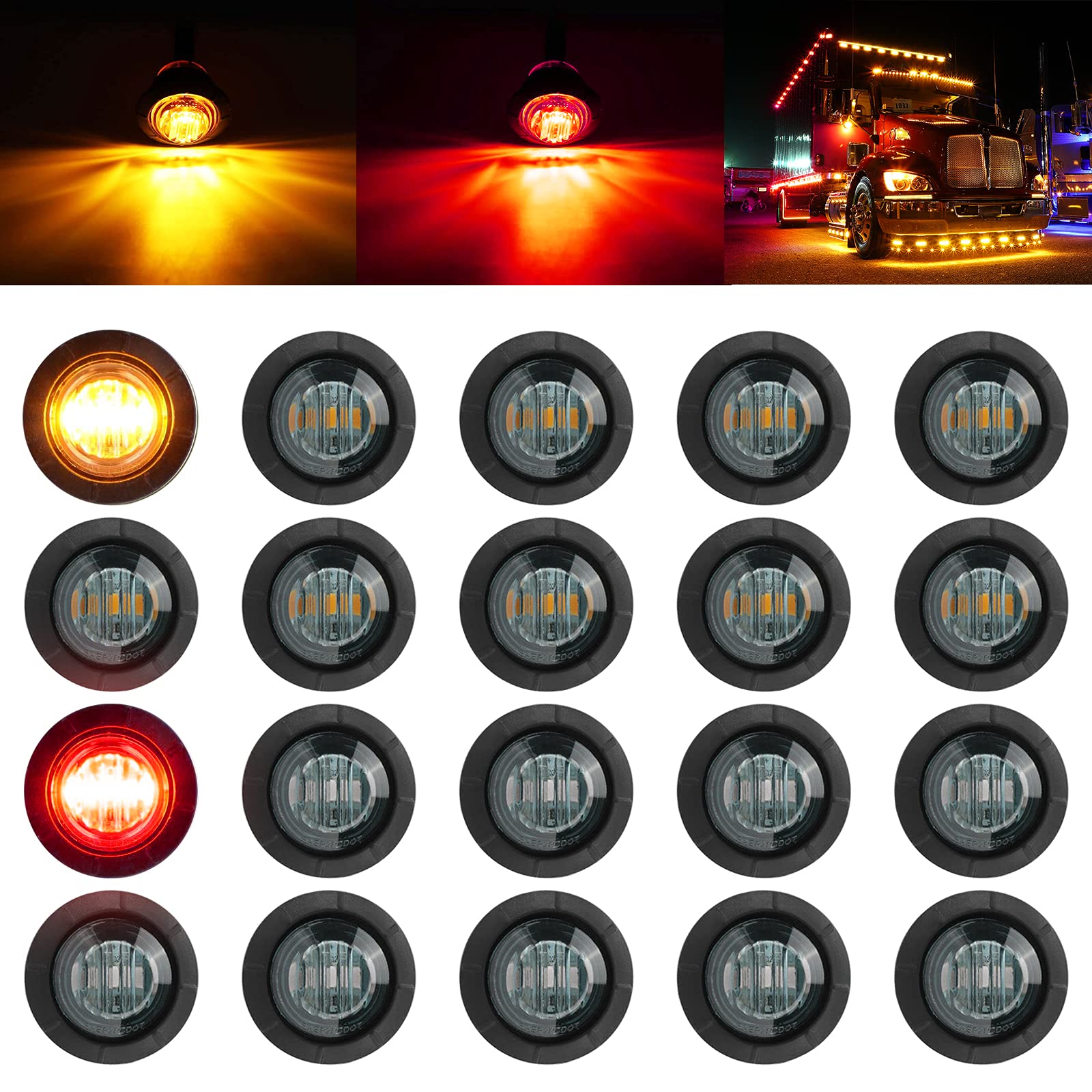 Pseqt 3/4'' Round Led Side Marker Clearance Lights Front Rear Marker Indicators Tail Light Waterproof For Trailer Truck Car Bus 