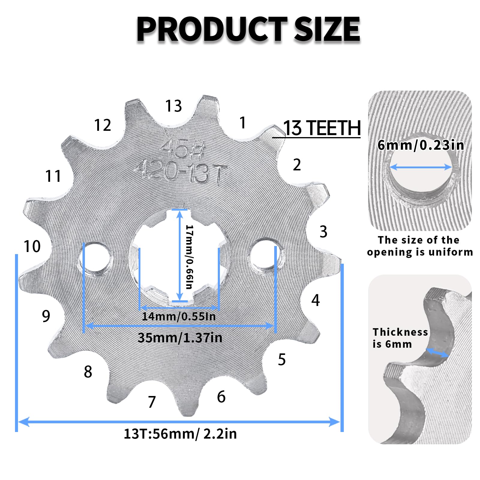 420 Chain Sprocket 13T Front Sprocket 17Mm Compatible With 50Cc 70Cc 90Cc 110Cc 125Cc 140Cc15Cc 160Cc Lifan Loncin Dirt Bike, At