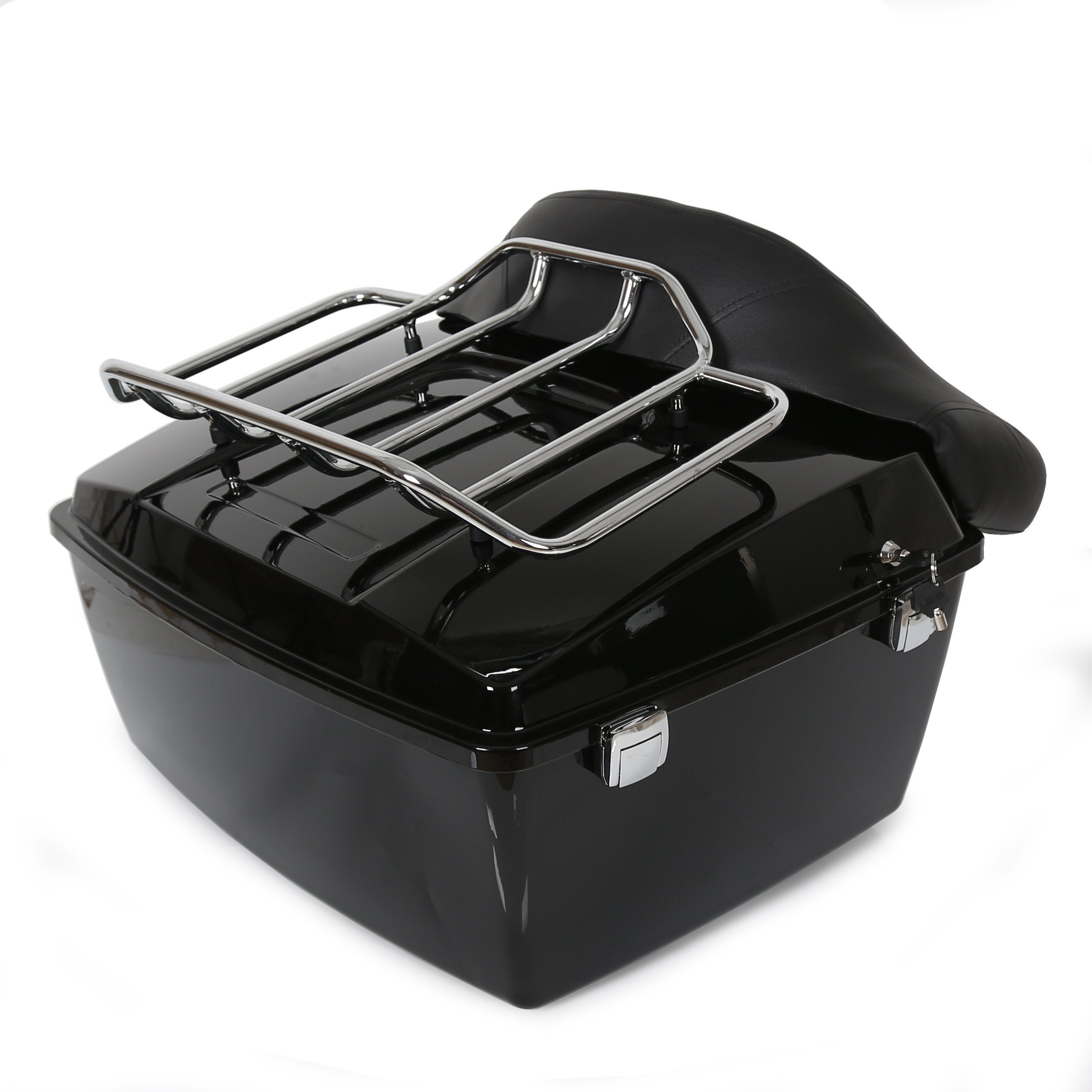 Ecotric King Tour Pack Trunk Luggage W/Top Rack Backrest Compatible With 1997-2013 Harley Touring Road King Electra Glide Road Glide Street Glide