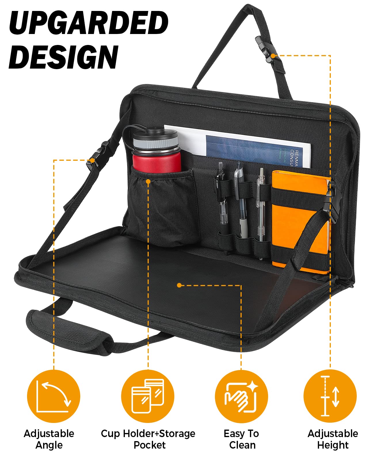 Joytutus 3 In 1 Steering Wheel Eating Tray Upgraded(16.1 * 10 Inch), Car Back Seat Laptop Desk, Multifunctional Car Office Bag,