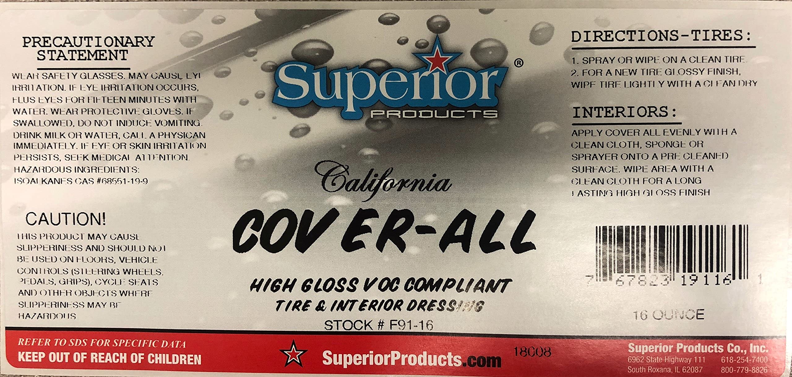 California Cover All by Superior Products- Automotive Tire Shine Spray & Professional Grade -Tire Dressing - High Gloss - Water