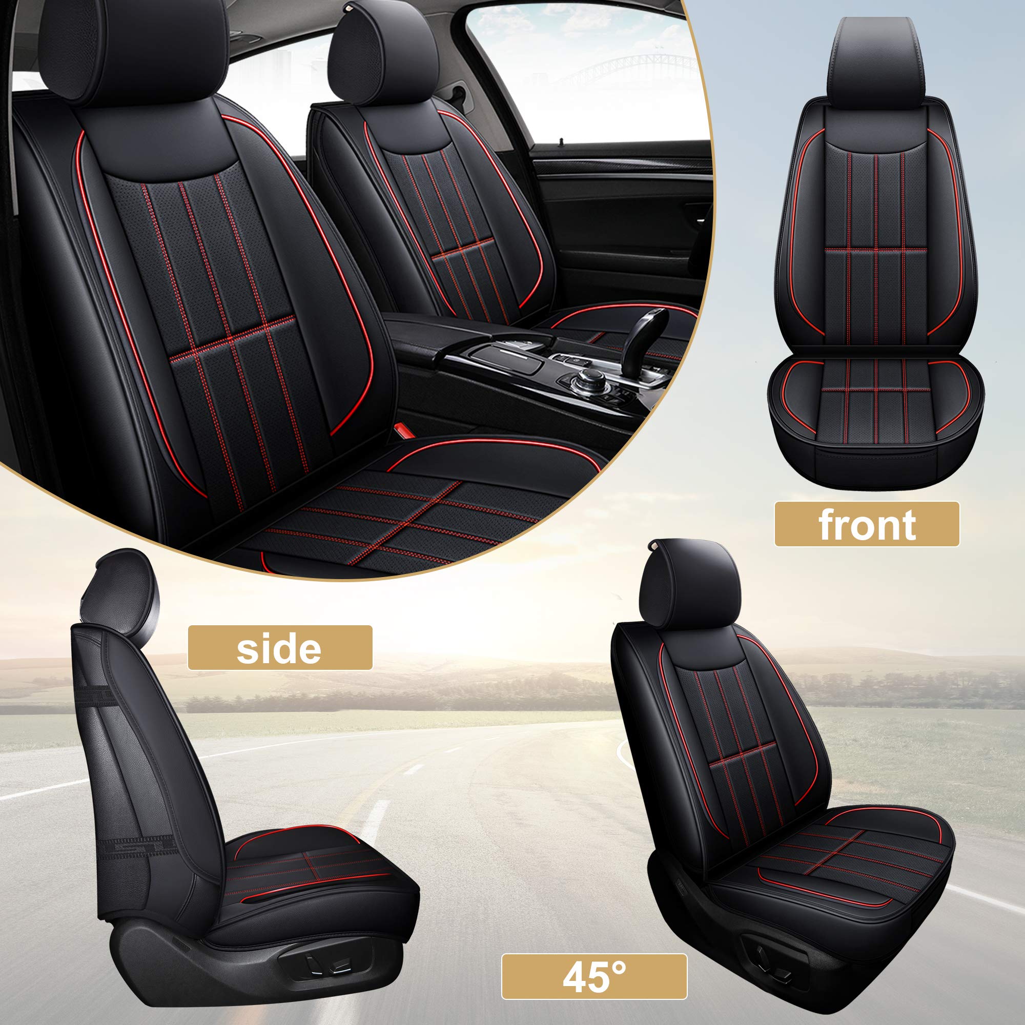 Aoog Leather Car Seat Covers, Leatherette Automotive Vehicle Cushion Cover For Cars Suv Pick-Up Truck, Universal Non-Slip Vehicl