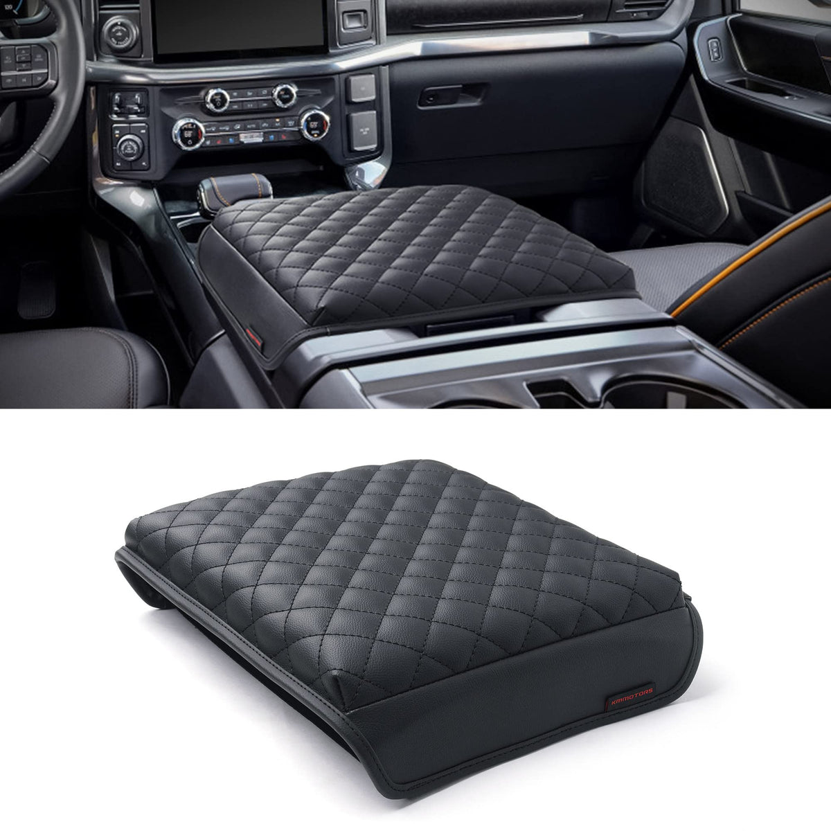 KMMOTORS F150(2021-2023) Center Console Cover with Work Surface, Thick Armrest Cushion, Interior Accessories Car Gadget, Vegan L