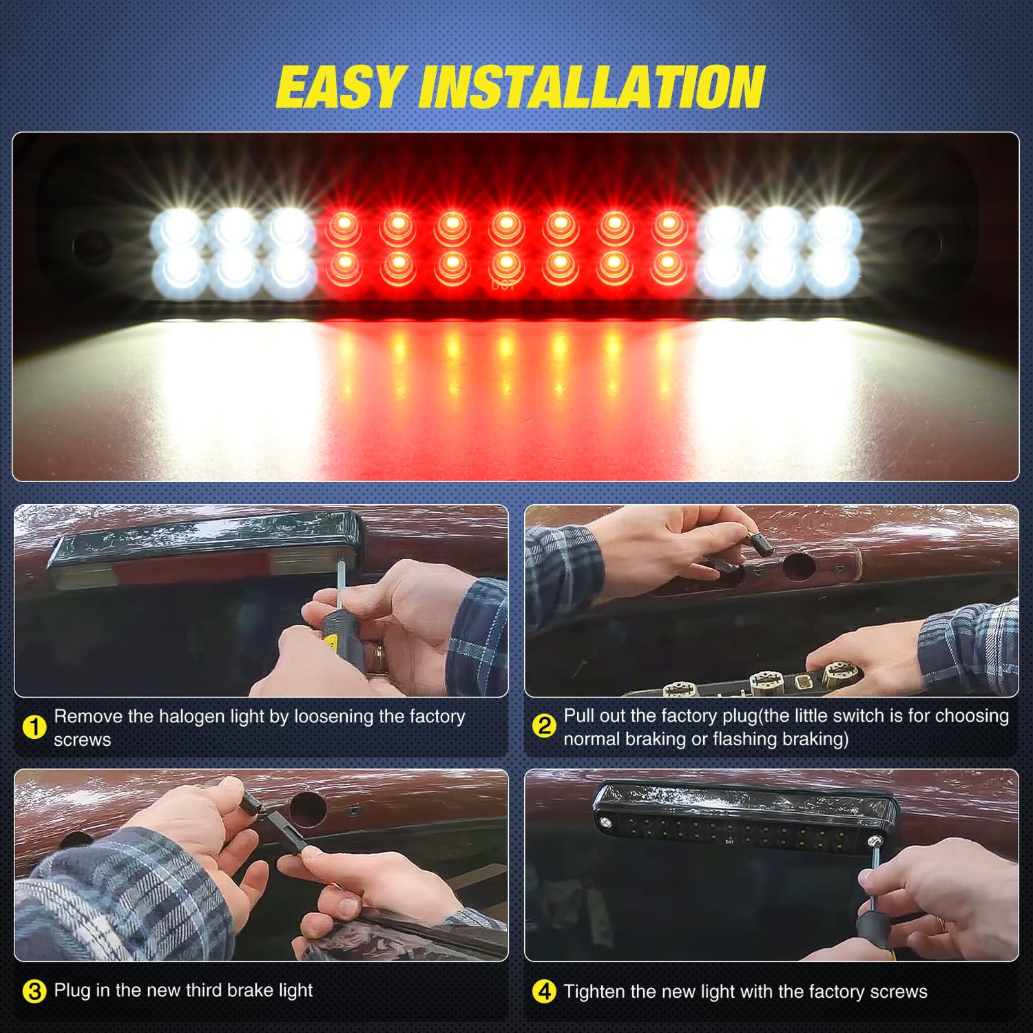 Nilight Third Brake Light Tail High Mount 3Rd Stop Cargo Reverse Lights Smoked Lens Compatible With Chevy Gmc C/K Series 1500 25