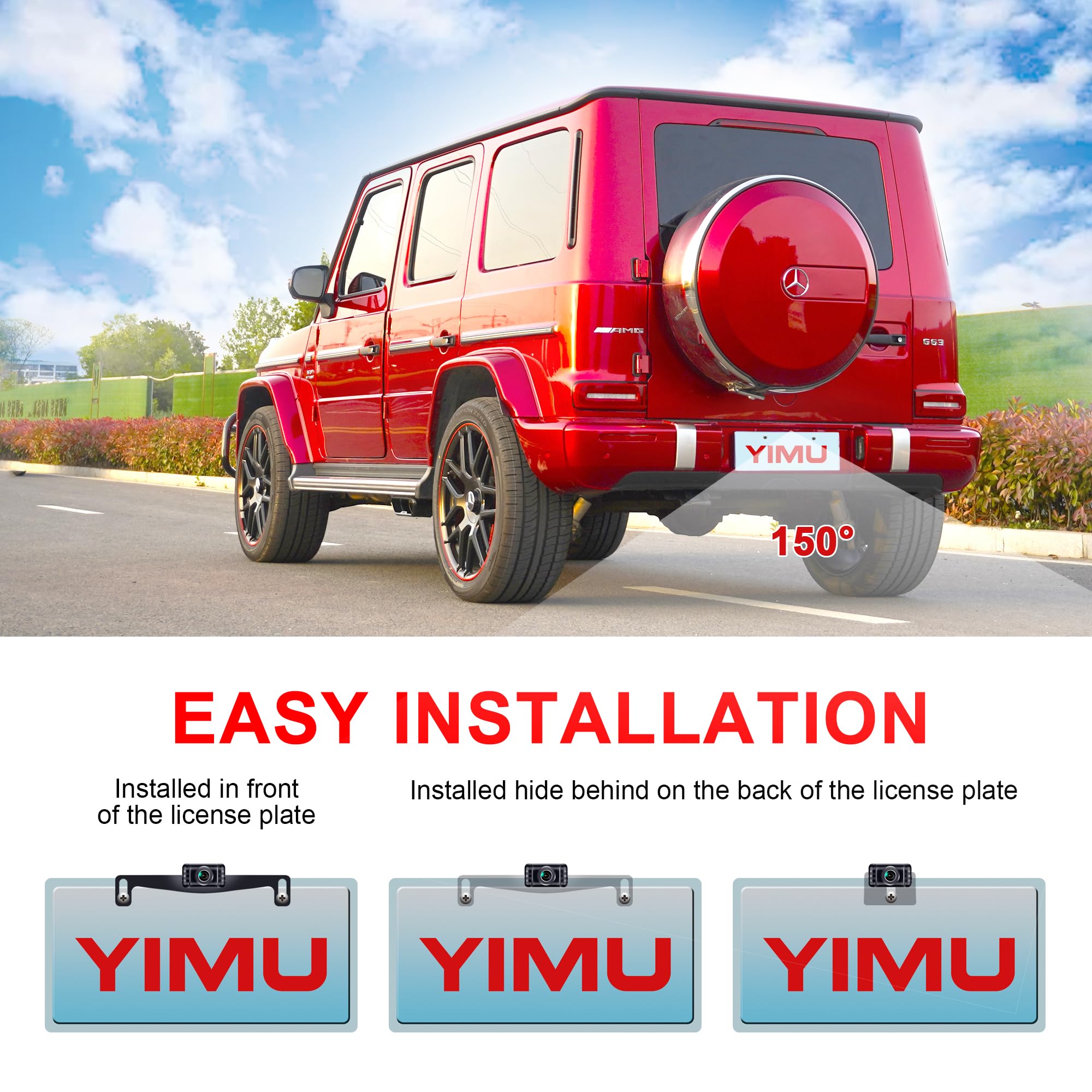 Yimu Backup Camera System With License Plate Backup Reverse Camera, Easy Installation, Plug & Play, Diy Guide Lines, 150 Wide An
