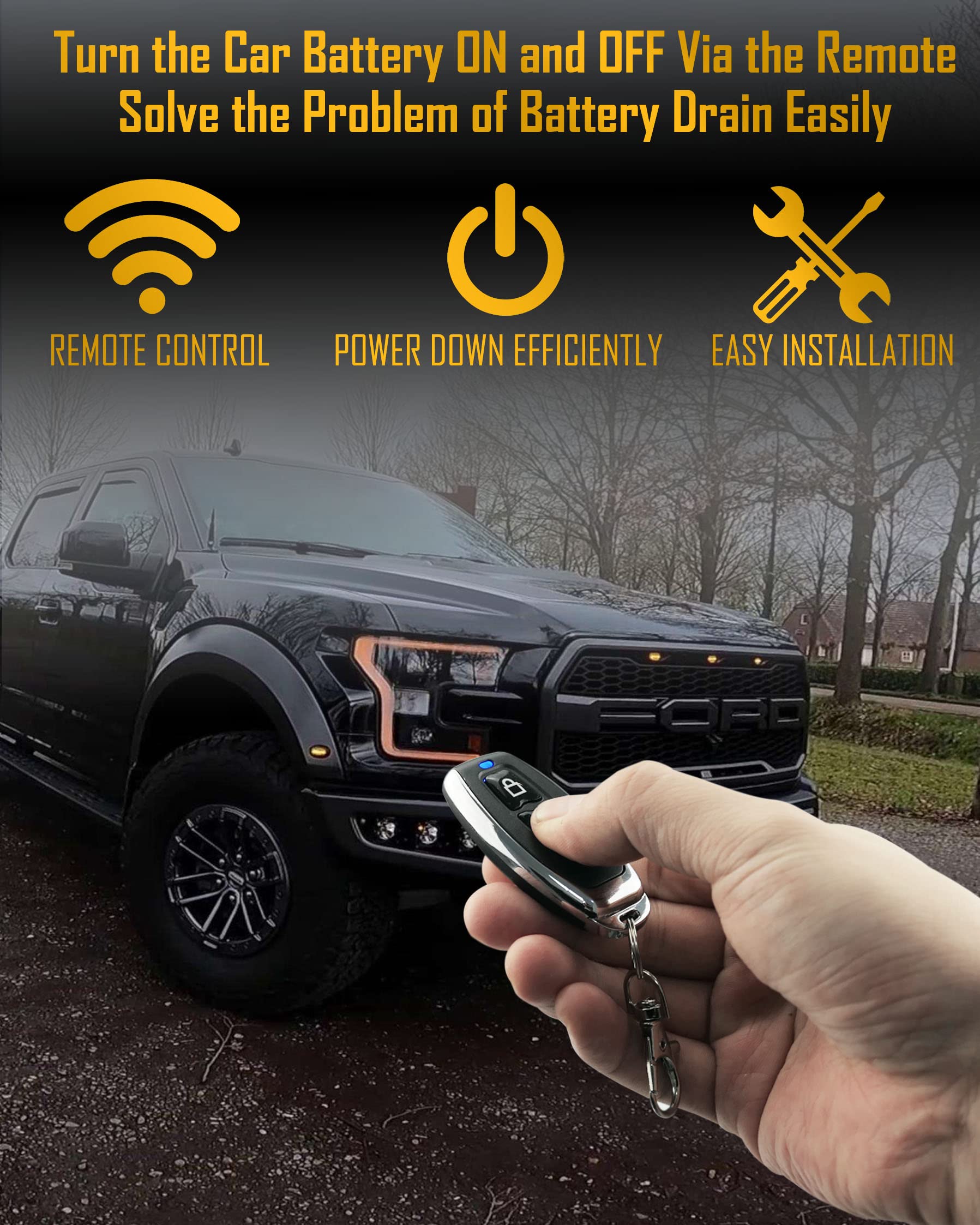 Remote Battery Disconnect Switch 12V, 250A, Prevent Battery Drain, Disconnect Negative Car Kill Switch Anti-Theft, Remote Batter