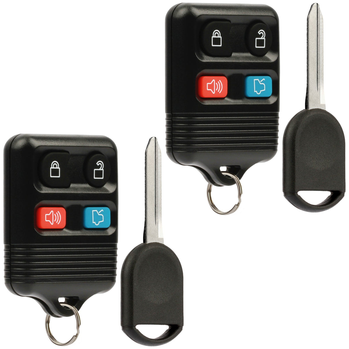 Car Key Fob Keyless Entry Remote Fits Ford, Lincoln, Mercury, Mazda With Ignition Key (Cwtwb1U331 Gq43Vt11T Cwtwb1U345 4-Btn), Set Of 2